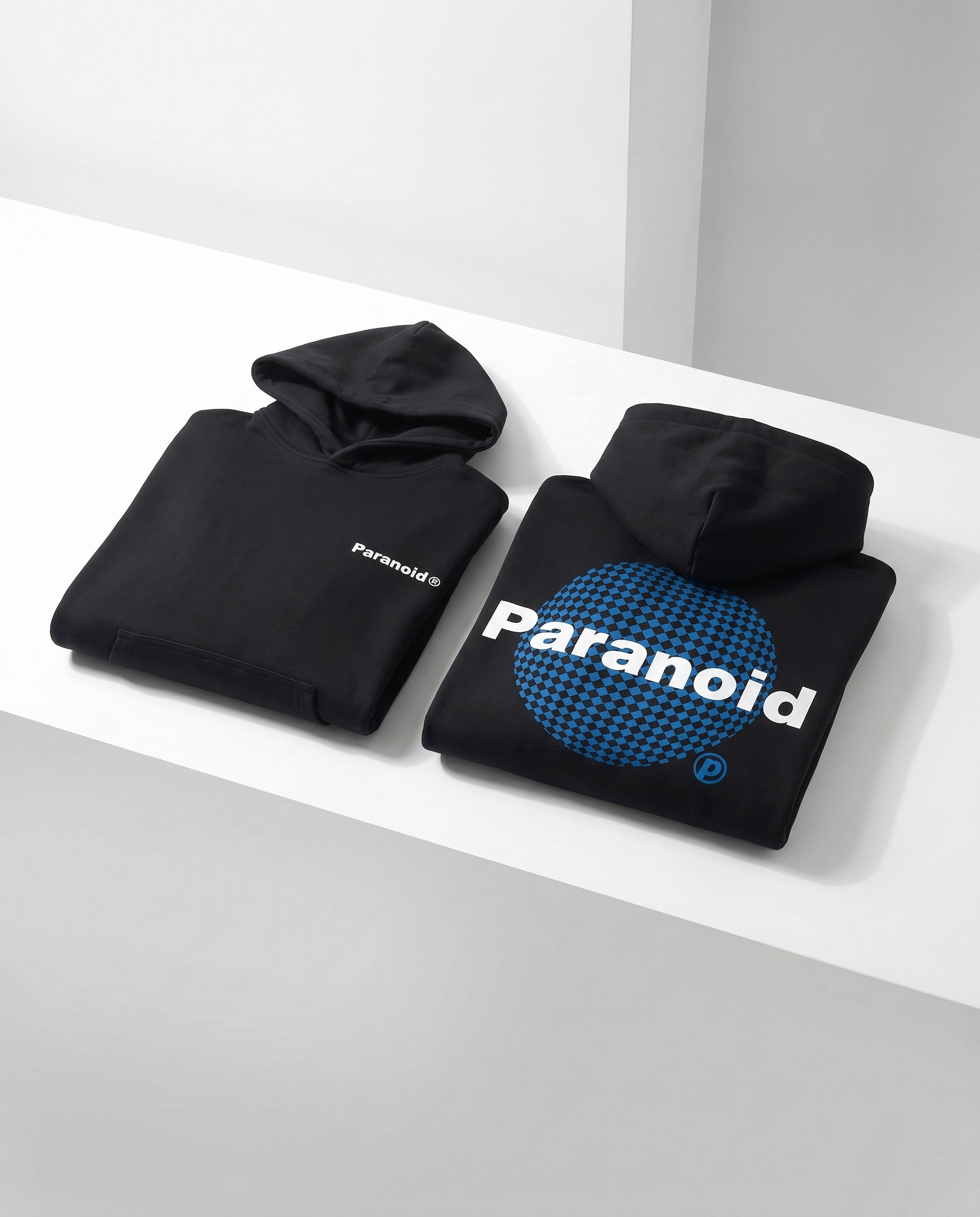 Paranoid Boxy Hoodie in Black - White Wall Product