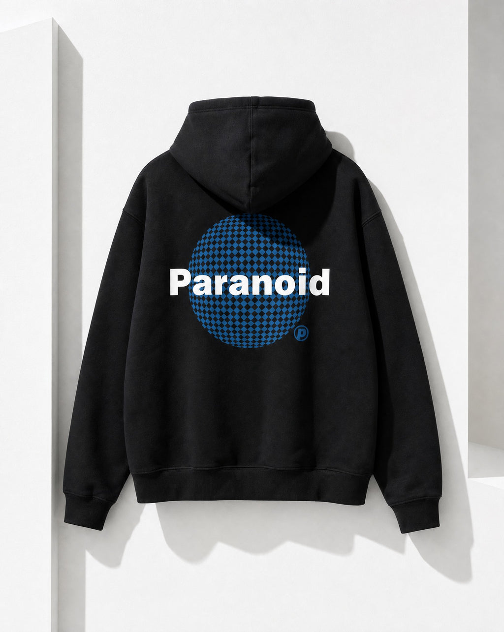 Paranoid Boxy Hoodie in Black - White Wall Product