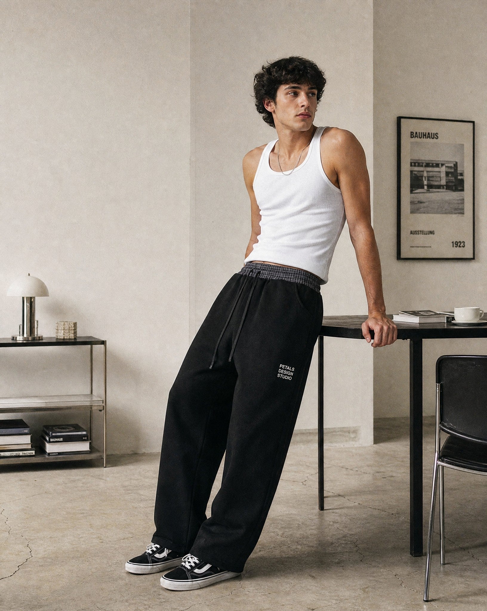 Petals Boxer Sweats in Black - Editorial Image