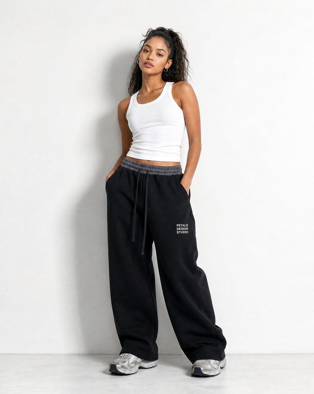 Petals Boxer Sweats in Black - Editorial Image