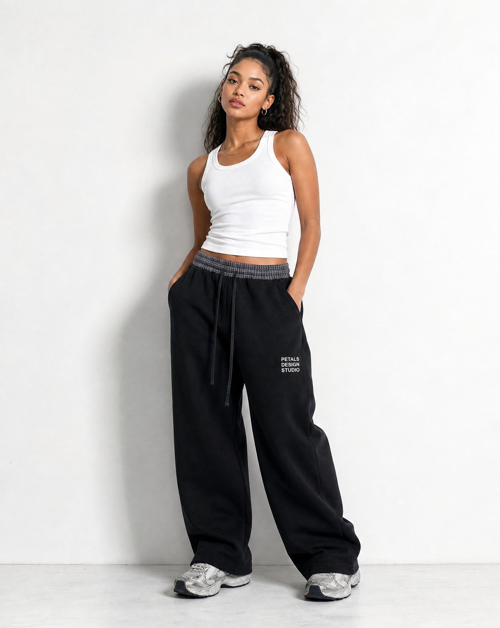Petals Boxer Sweats in Black - Editorial Image