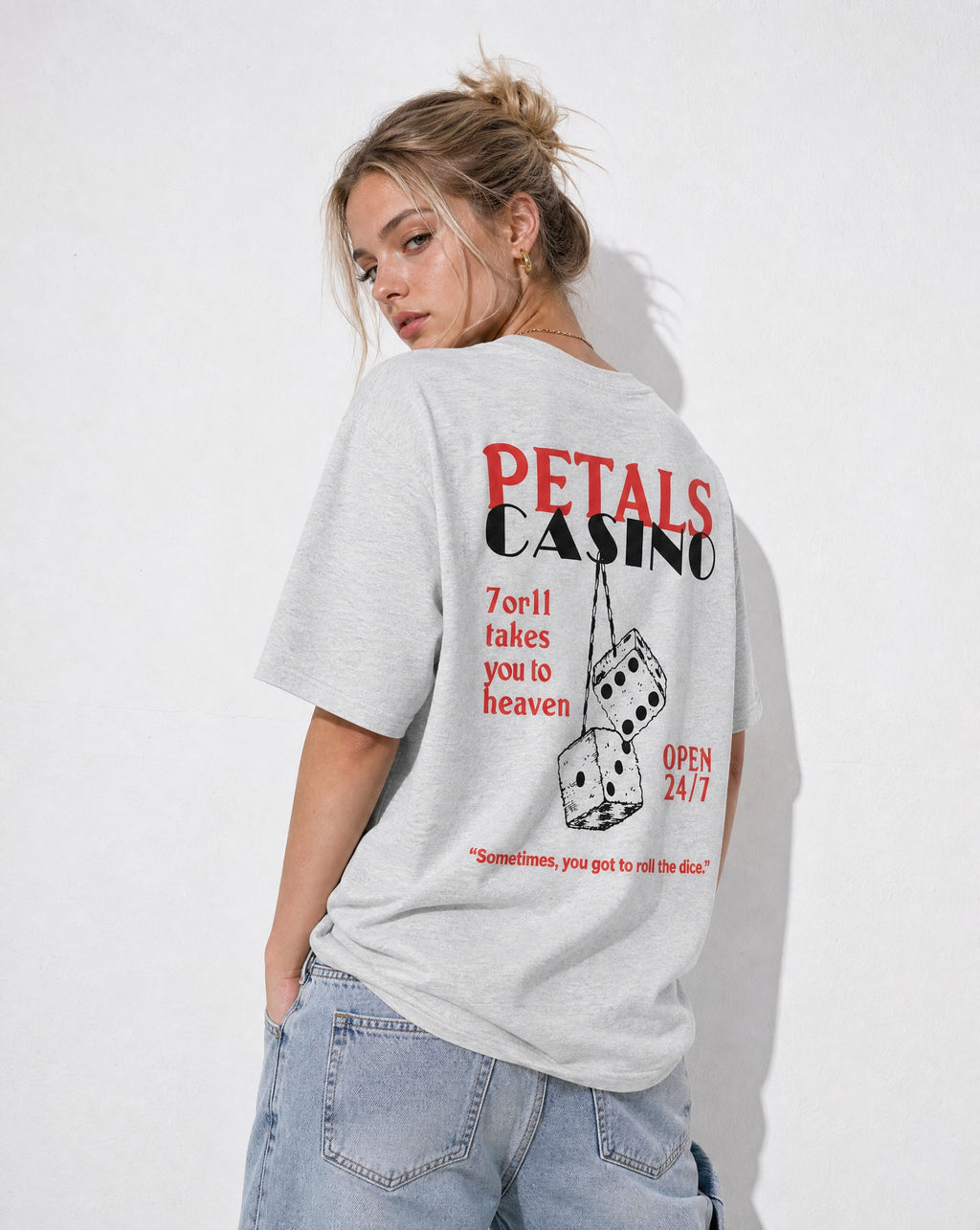 Petals Casino Tee in Ash - Editorial Image
