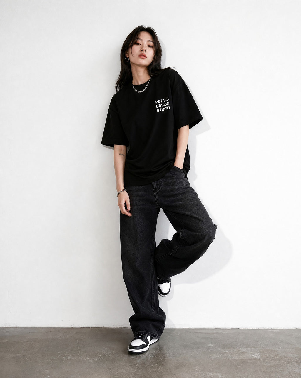 Petals House Tee in Black - Editorial Image