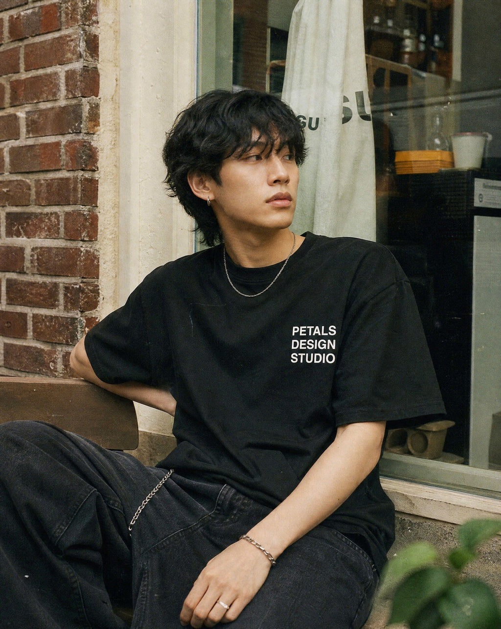 Petals House Tee in Black - Lifestyle Image