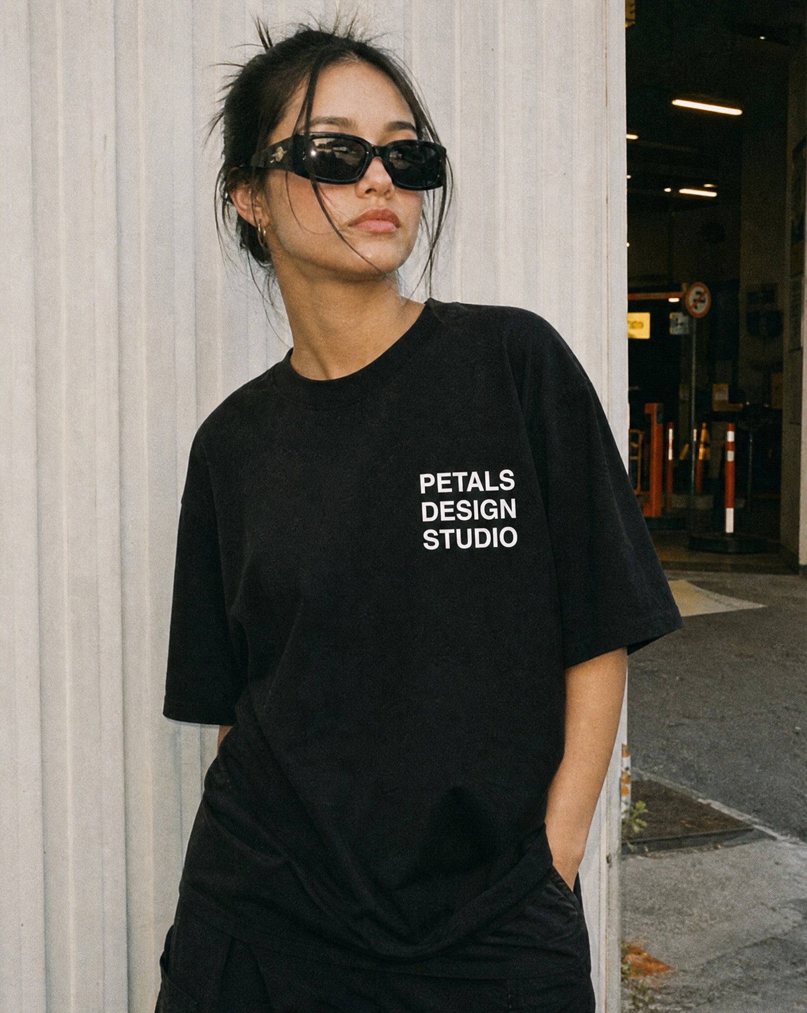 Petals House Tee in Black - Lifestyle Image
