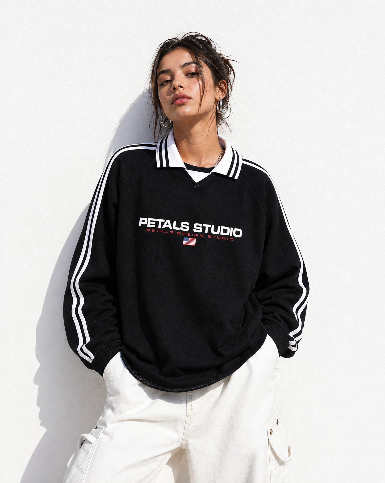 Petals Sport Drawstring Polo Sweater - Editorial Image
