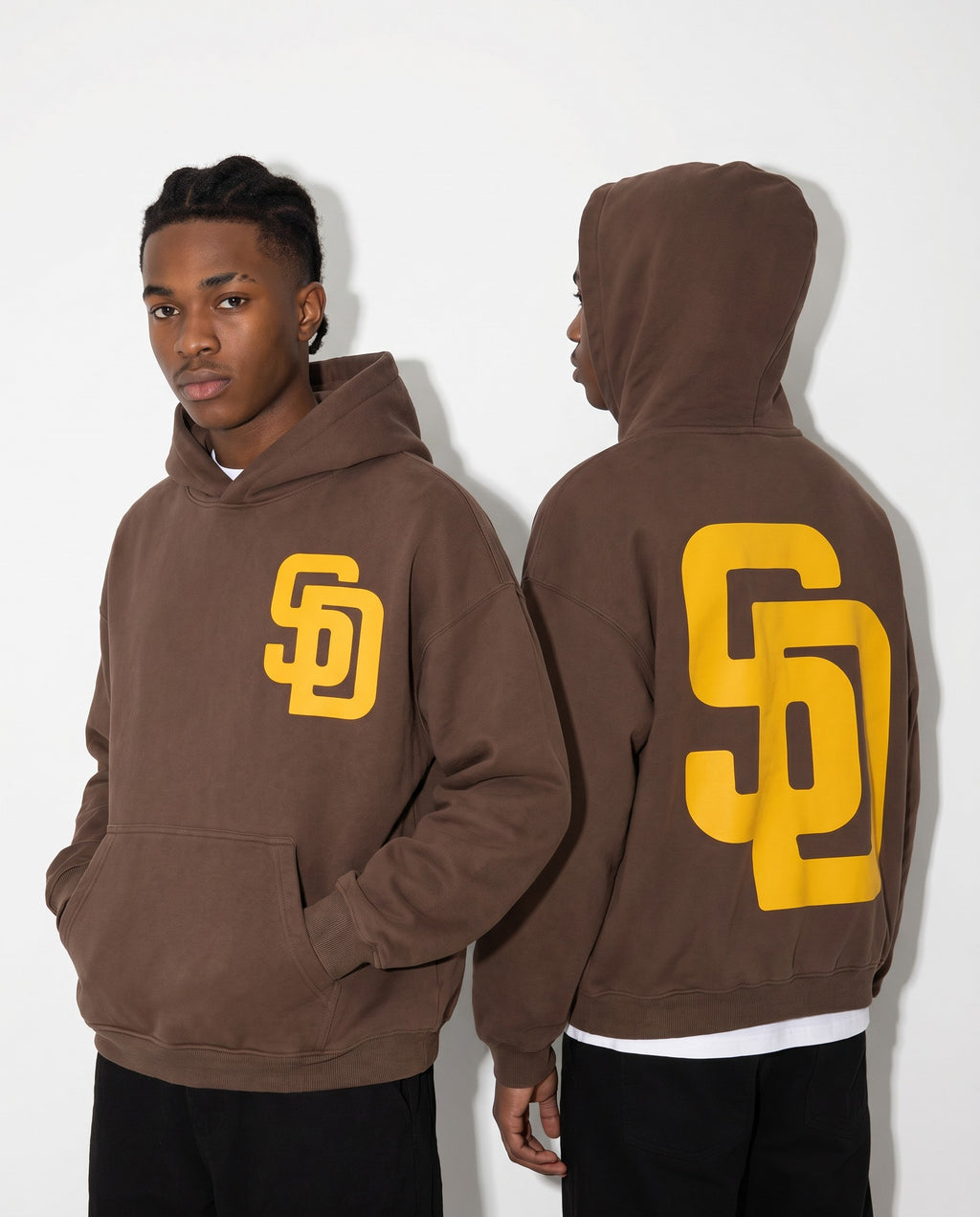 SD Bootleg Hoodie in Brown - Editorial Image