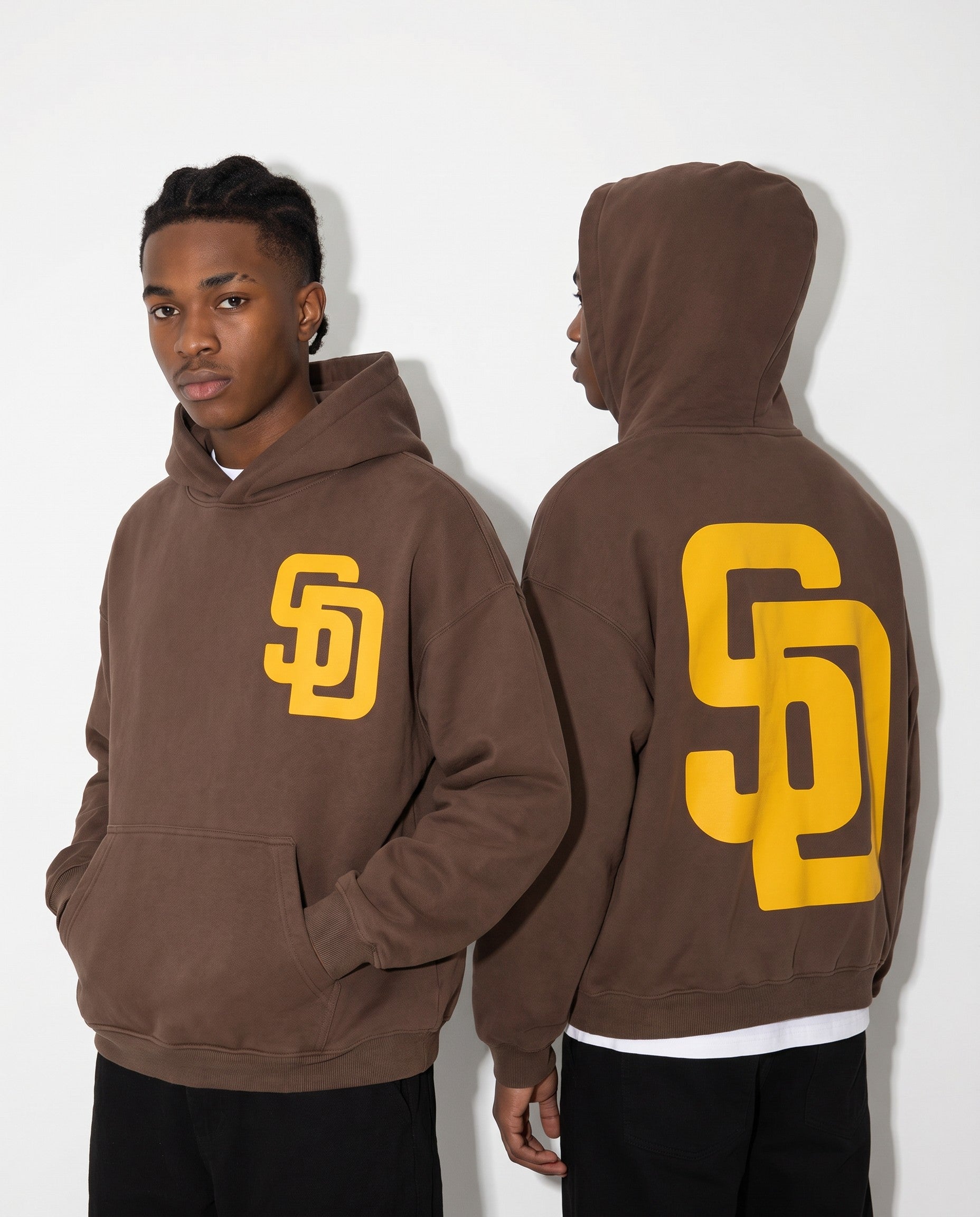 SD Bootleg Hoodie in Brown - Editorial Image