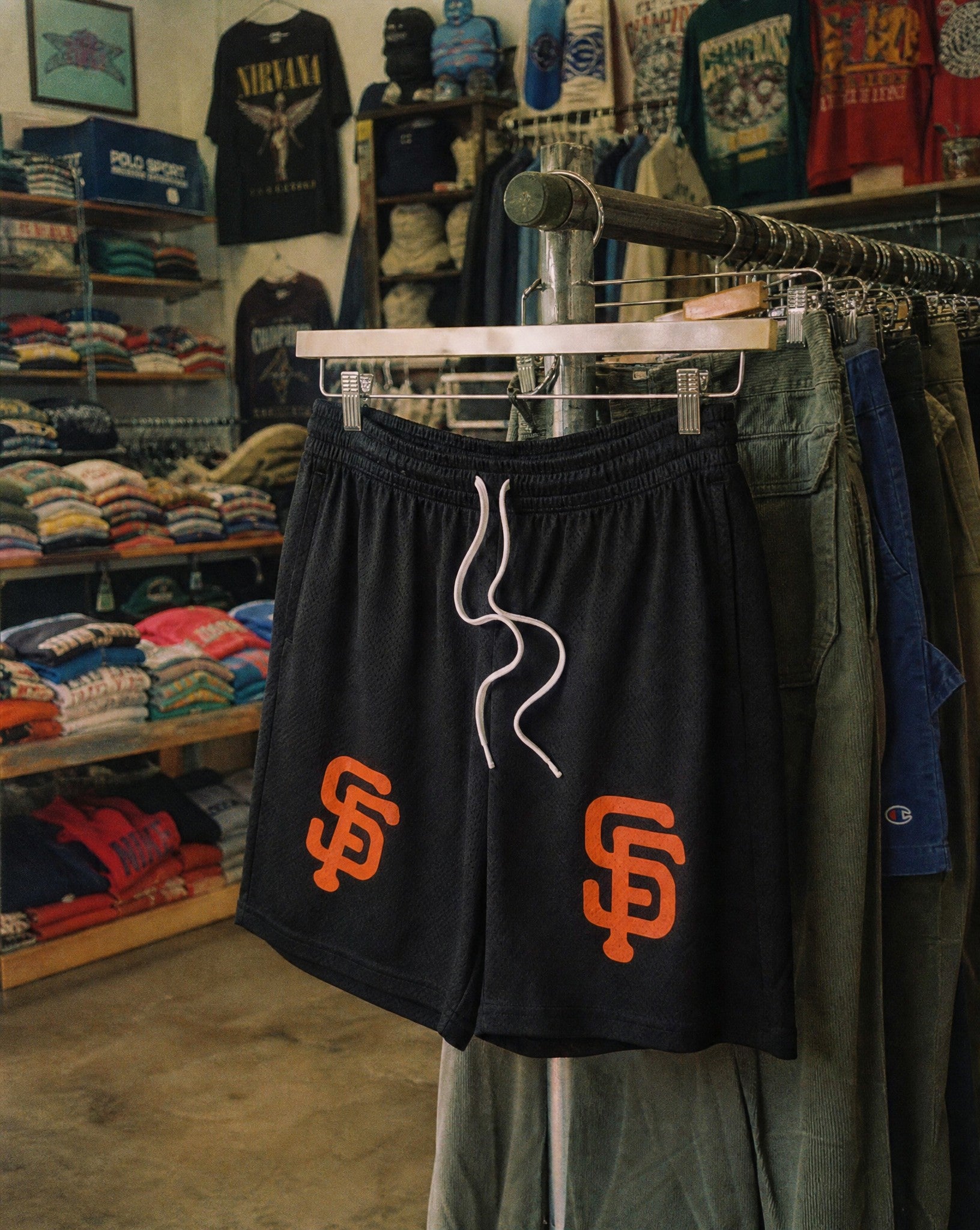SF Bootleg Mesh Shorts in Black - Creative Flat