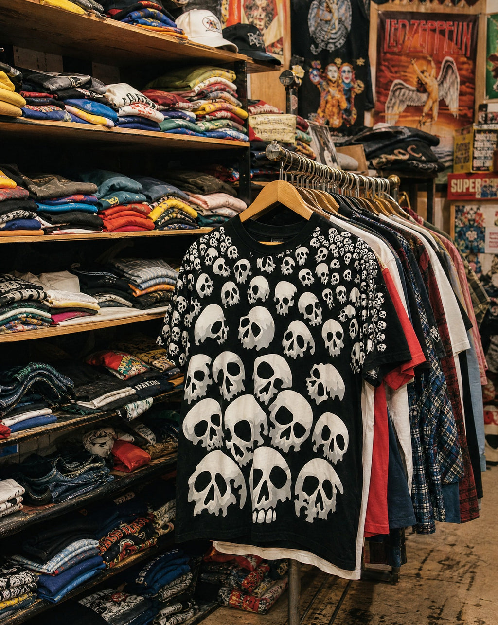 Skulls Everywhere Black Tee - Creative Flat