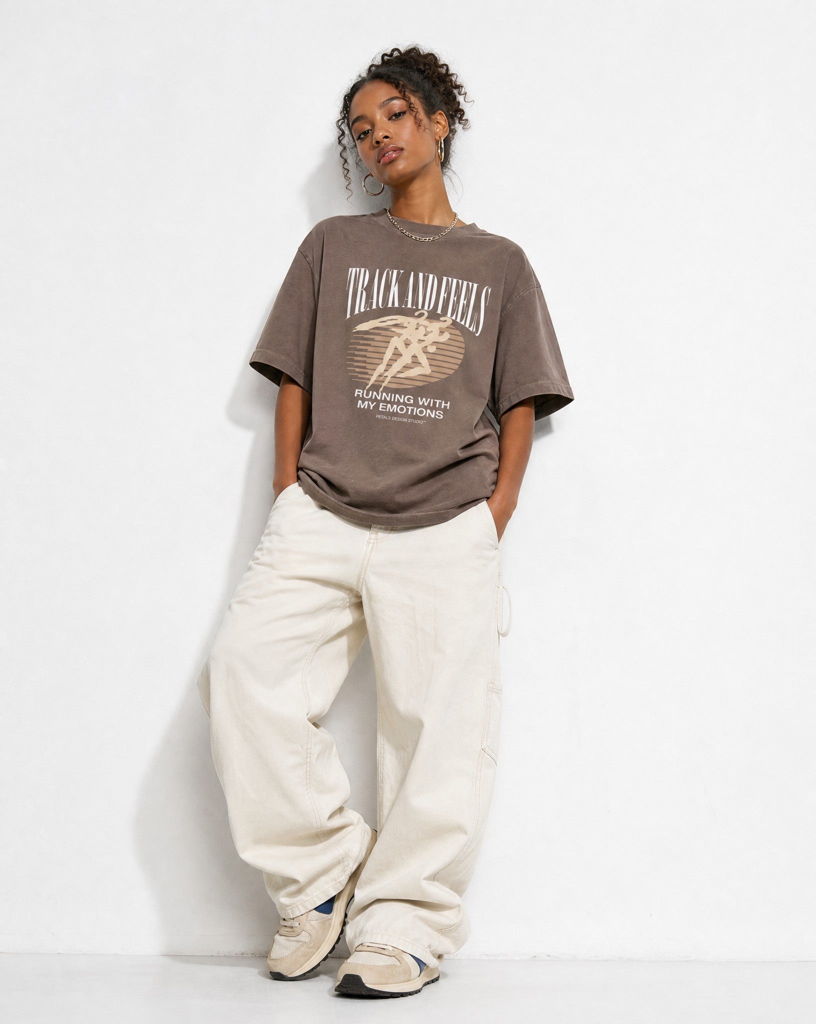 Track & Feels Vintage Brown Oversized Tee - Editorial Image