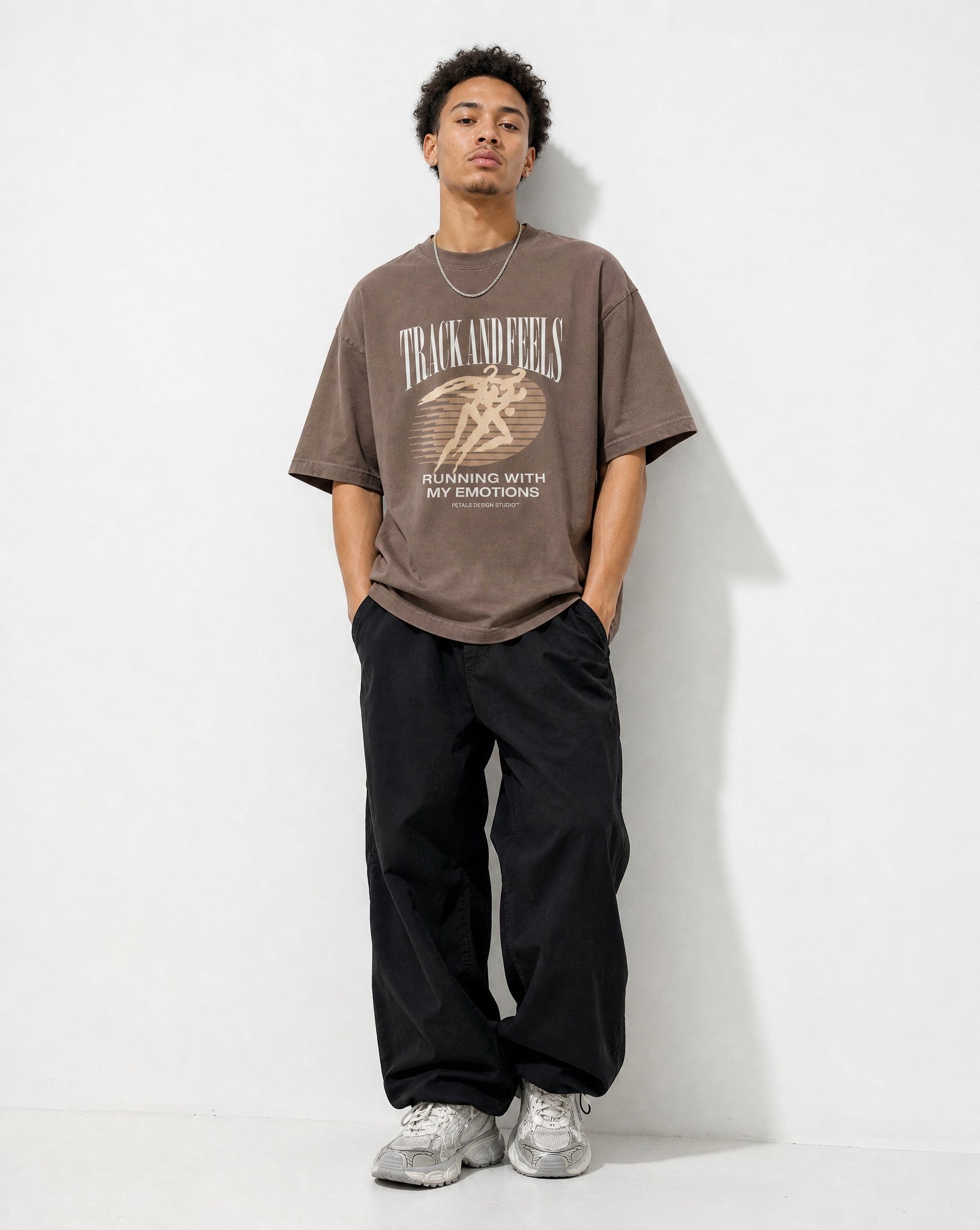 Track & Feels Vintage Brown Oversized Tee - Editorial Image