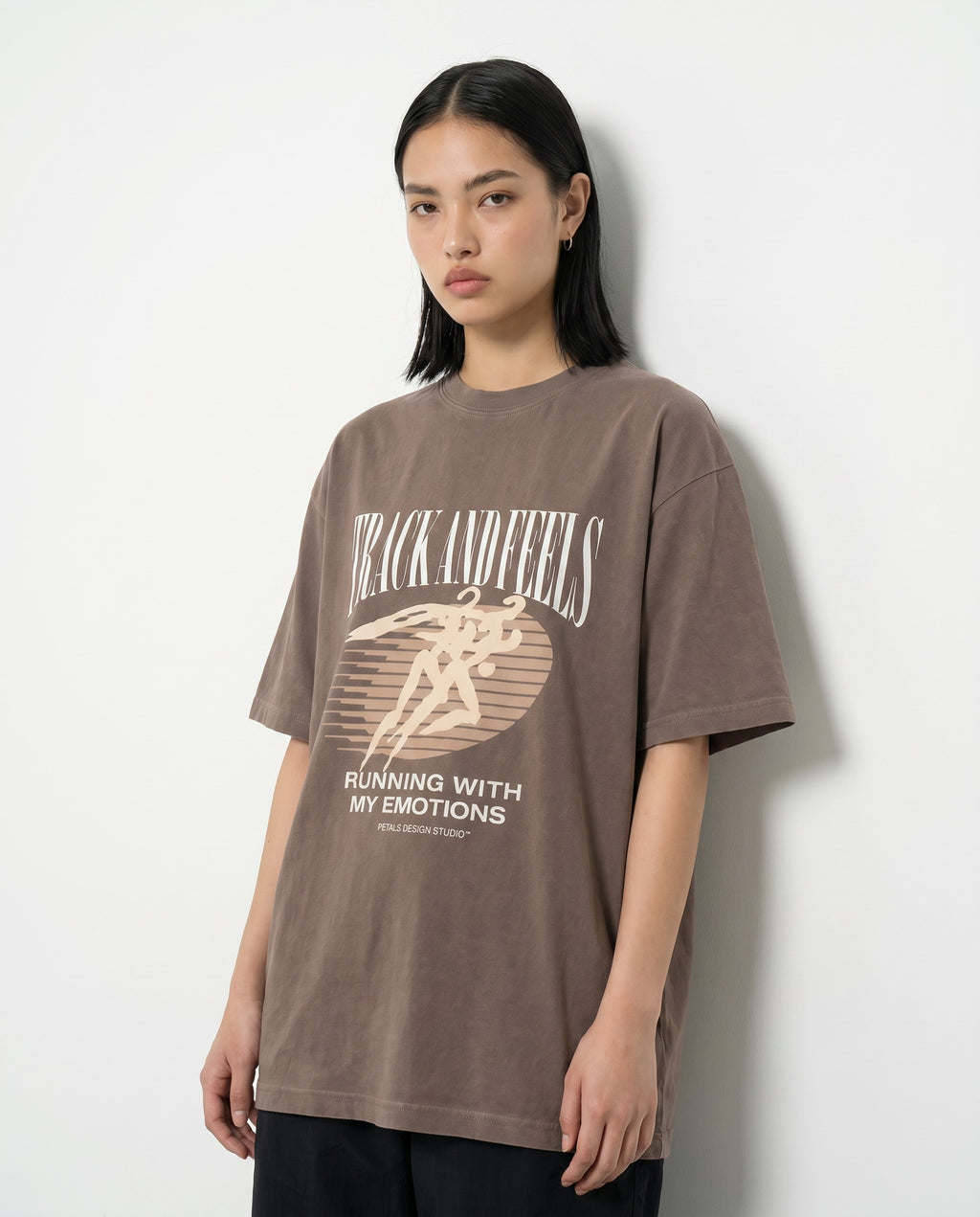 Track & Feels Vintage Brown Oversized Tee - Editorial Image