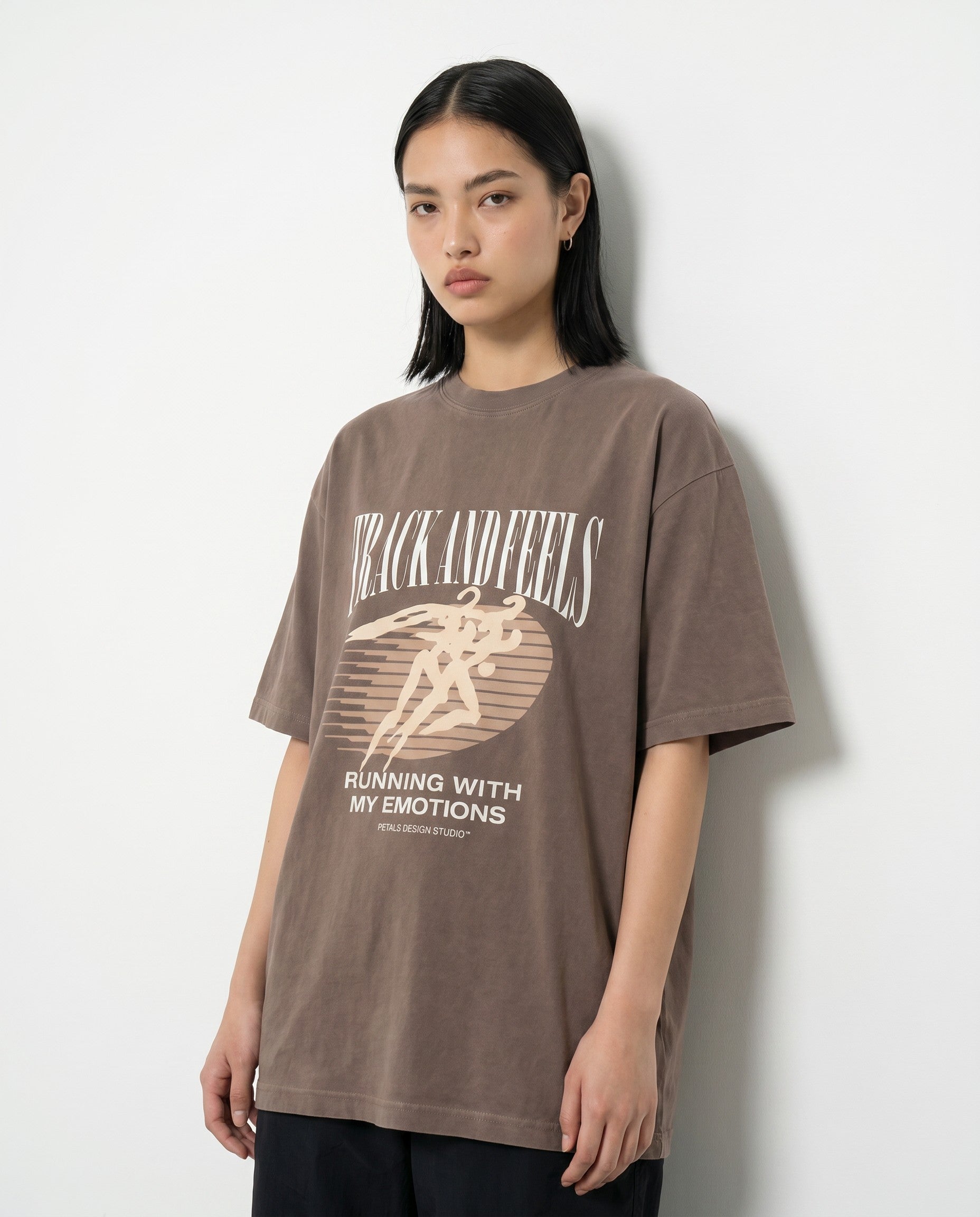 Track & Feels Vintage Brown Oversized Tee - Editorial Image