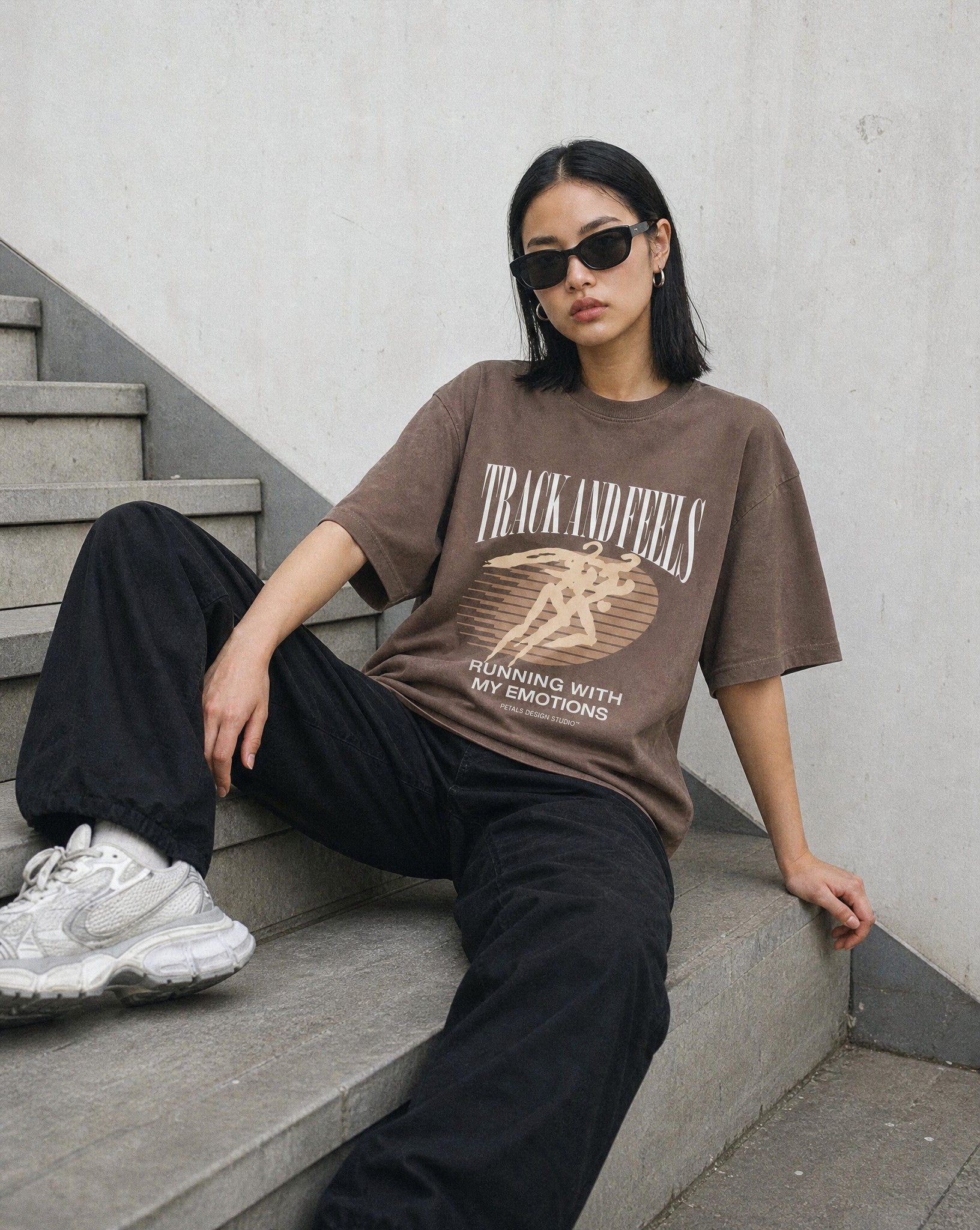 Track & Feels Vintage Brown Oversized Tee - Lifestyle Image
