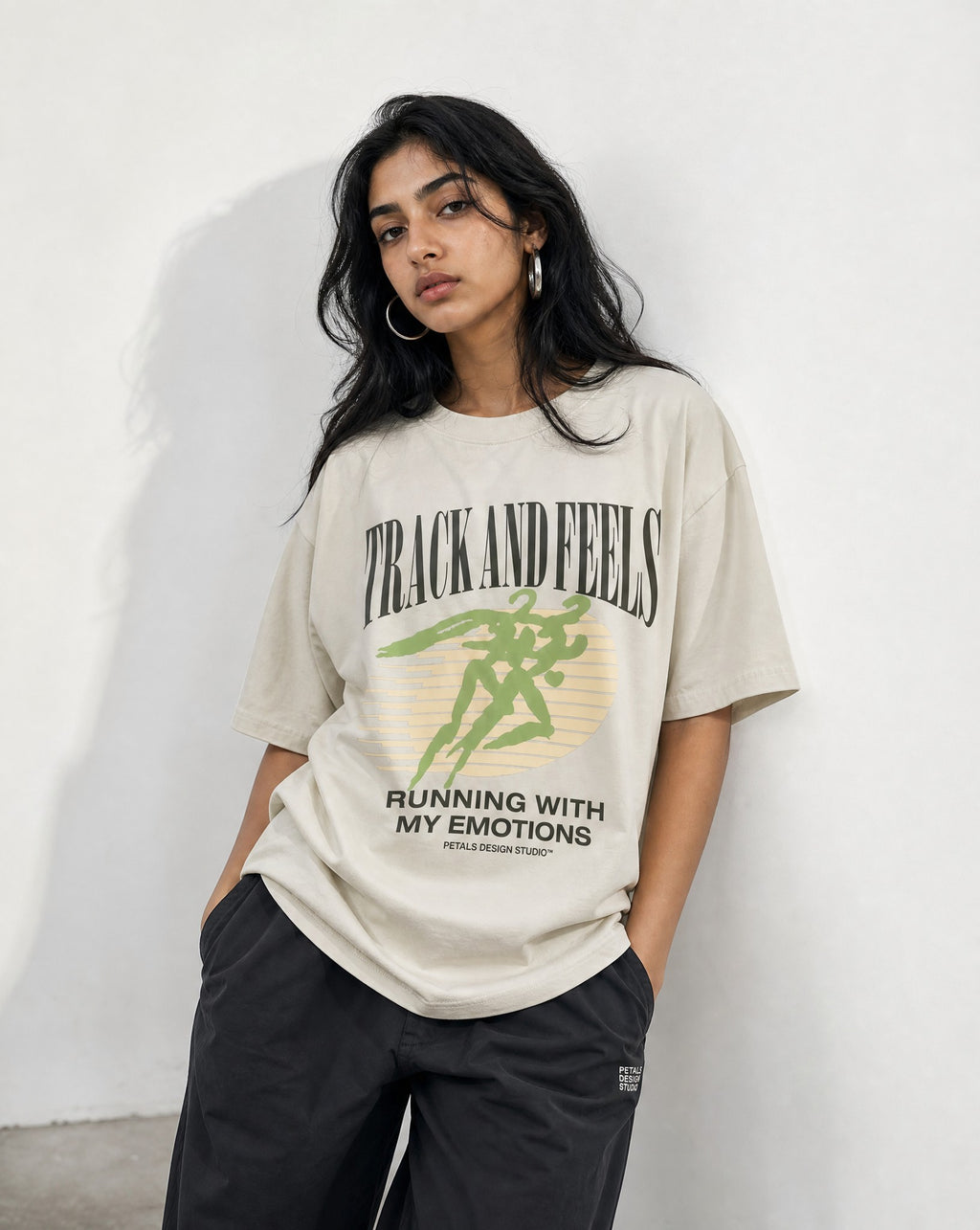 Track & Feels Vintage White Oversized Tee - Editorial Image