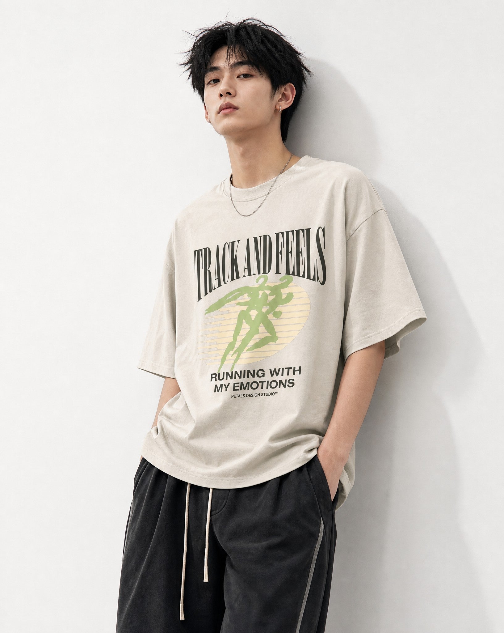 Track & Feels Vintage White Oversized Tee - Editorial Image