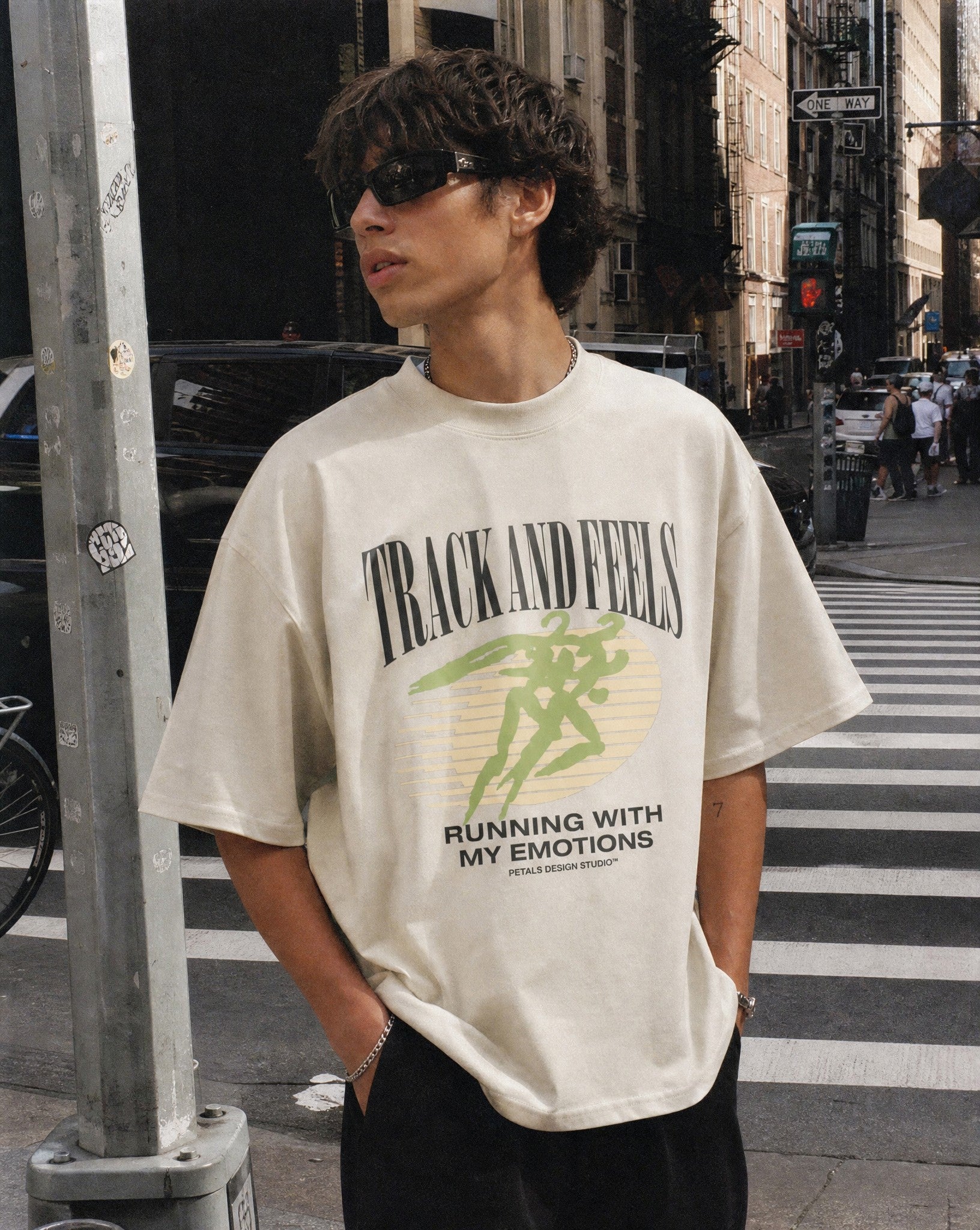 Track & Feels Vintage White Oversized Tee - Lifestyle Image