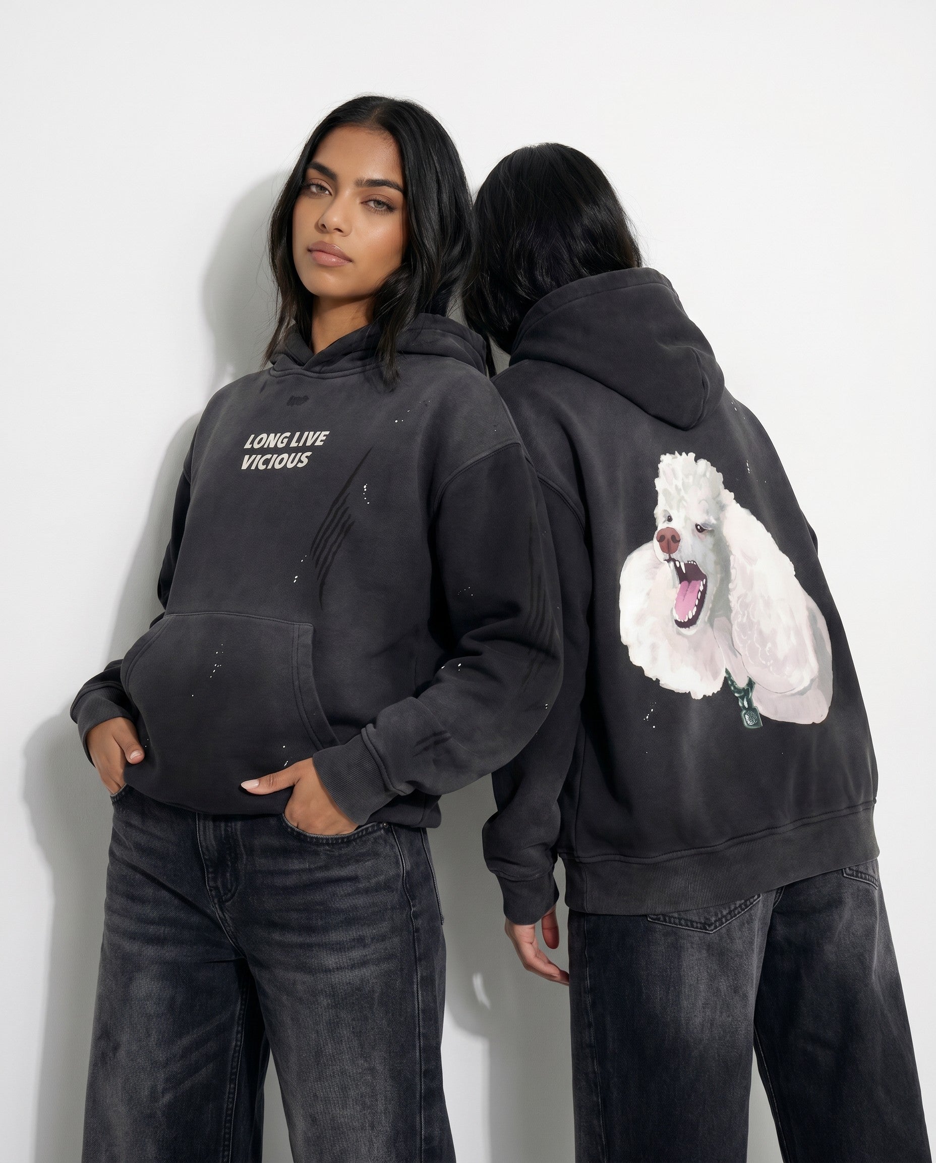 Vicious Distressed Hoodie in Black - Editorial Image