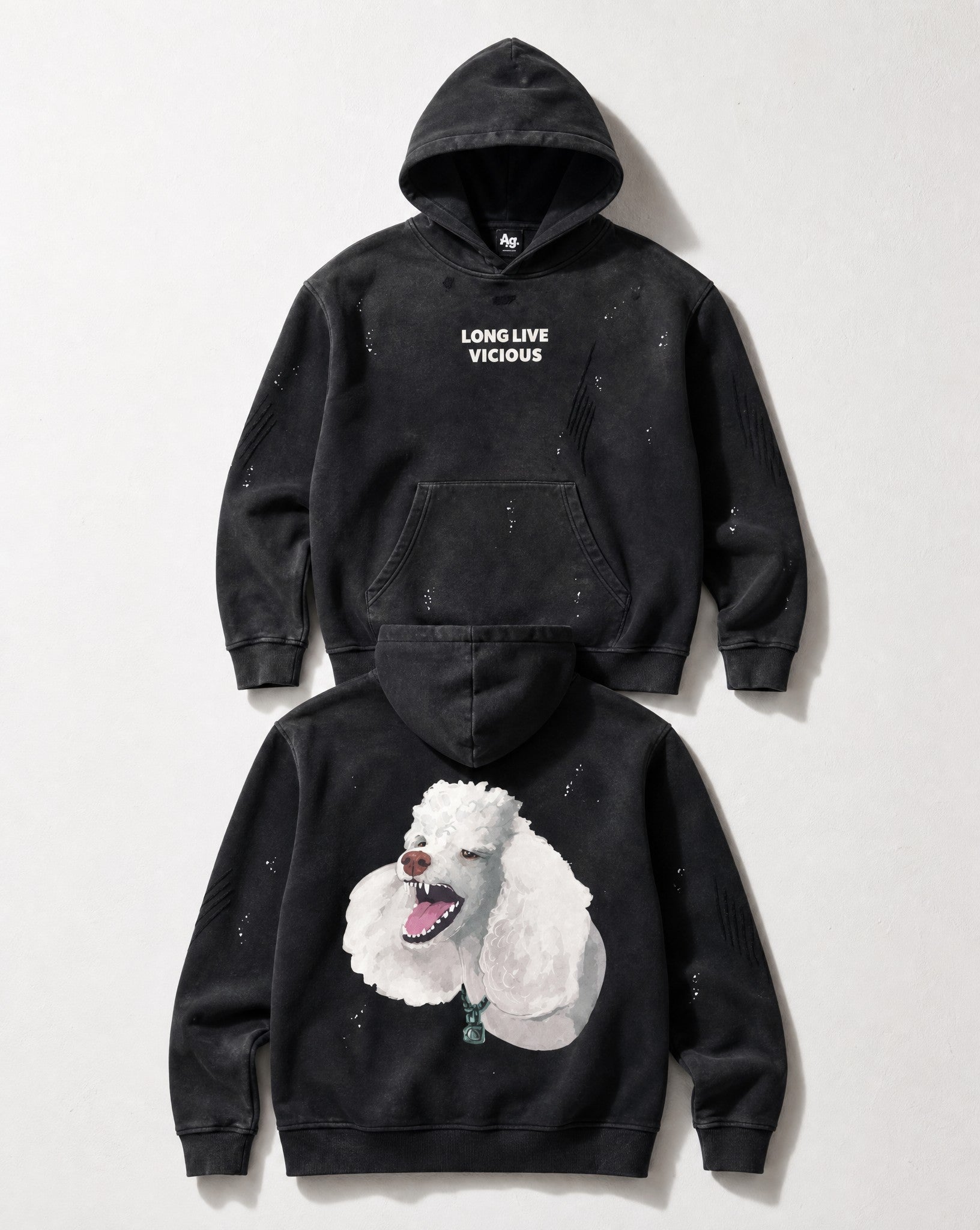 Vicious Distressed Hoodie in Black - White Wall Product