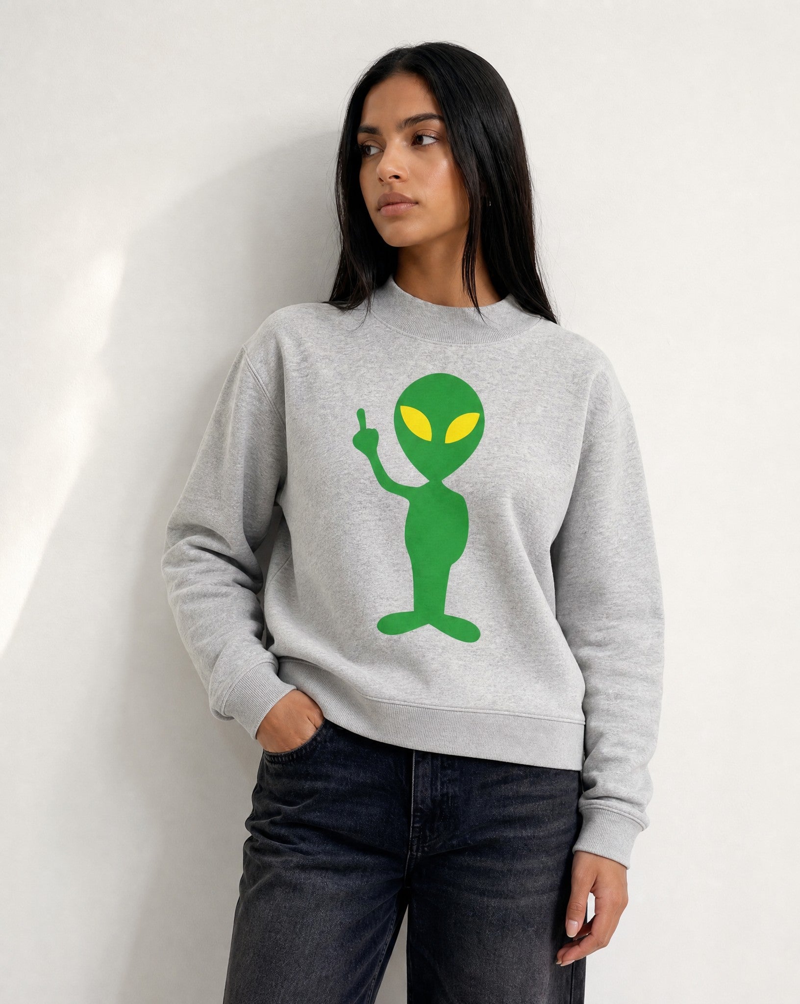 Women's The Finger Mock Neck Sweater in Grey - Editorial Image