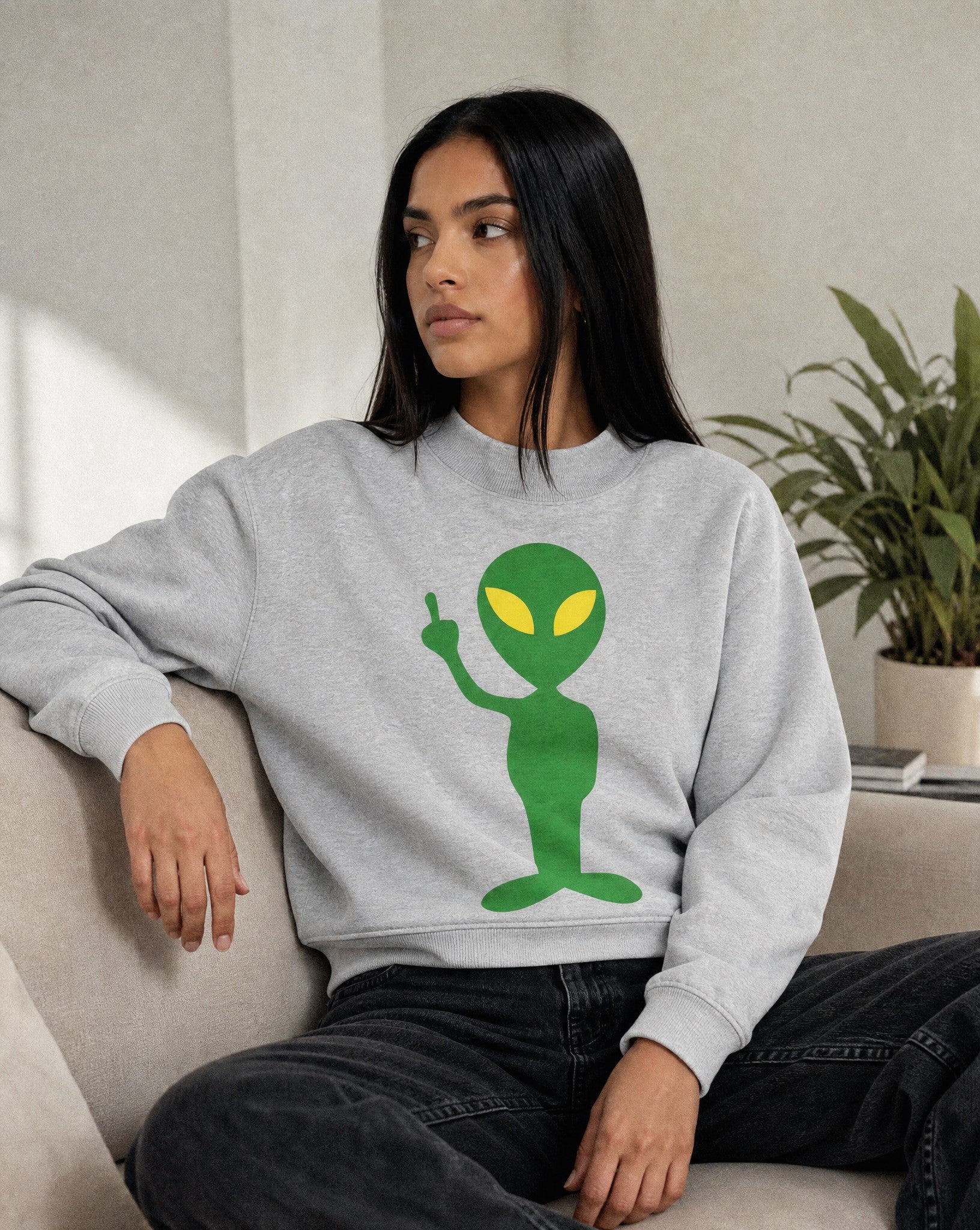 Women's The Finger Mock Neck Sweater in Grey - Lifestyle Image
