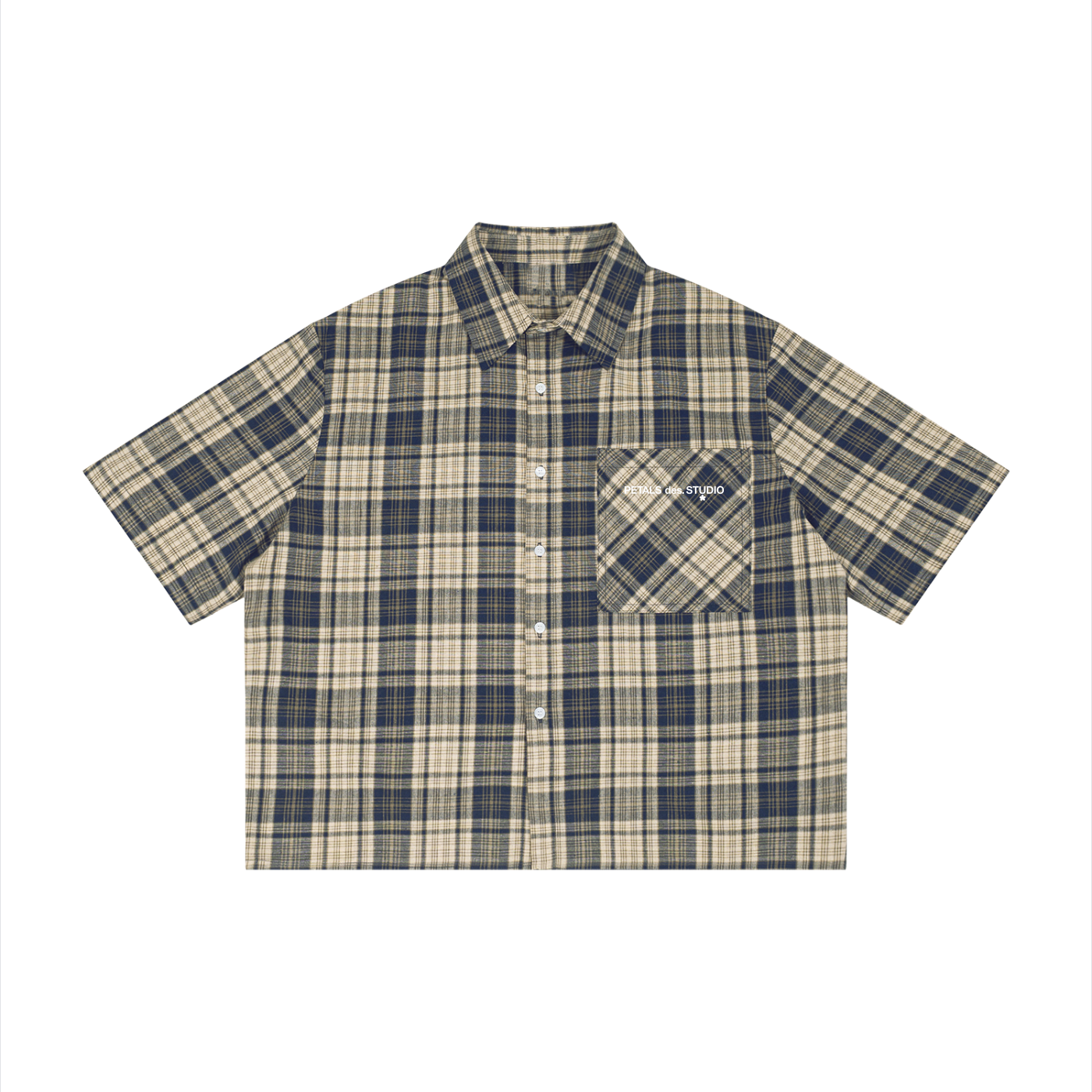 PDS Chex Boxy Button Up in Blue/Cream