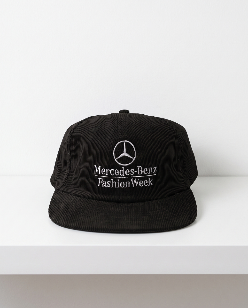 MBFW Corduroy Hat in Black — White Wall Front