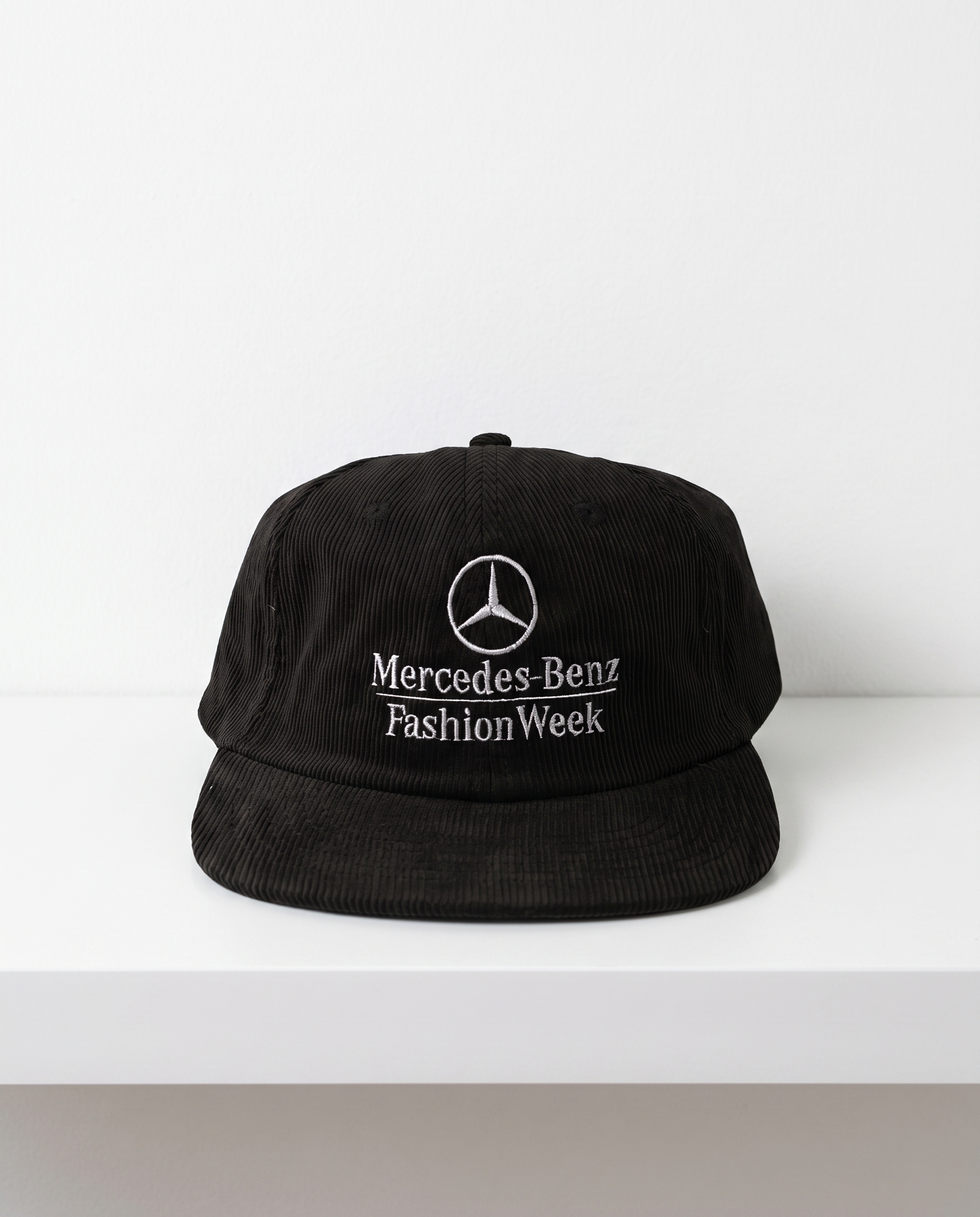 MBFW Corduroy Hat in Black — White Wall Front