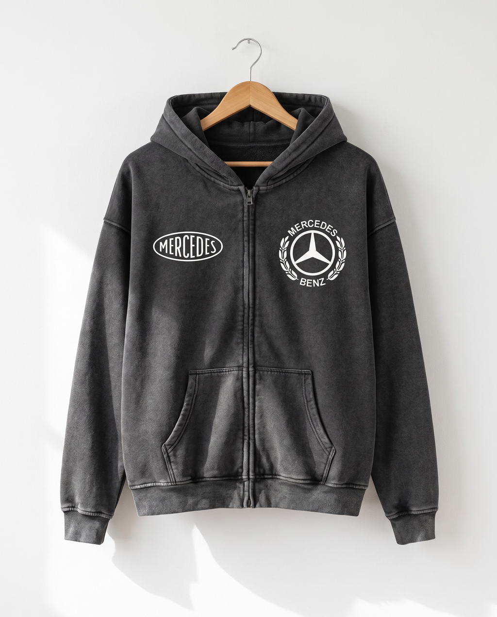 MB Tribute Zip-Up Boxy Hoodie — White Wall Front