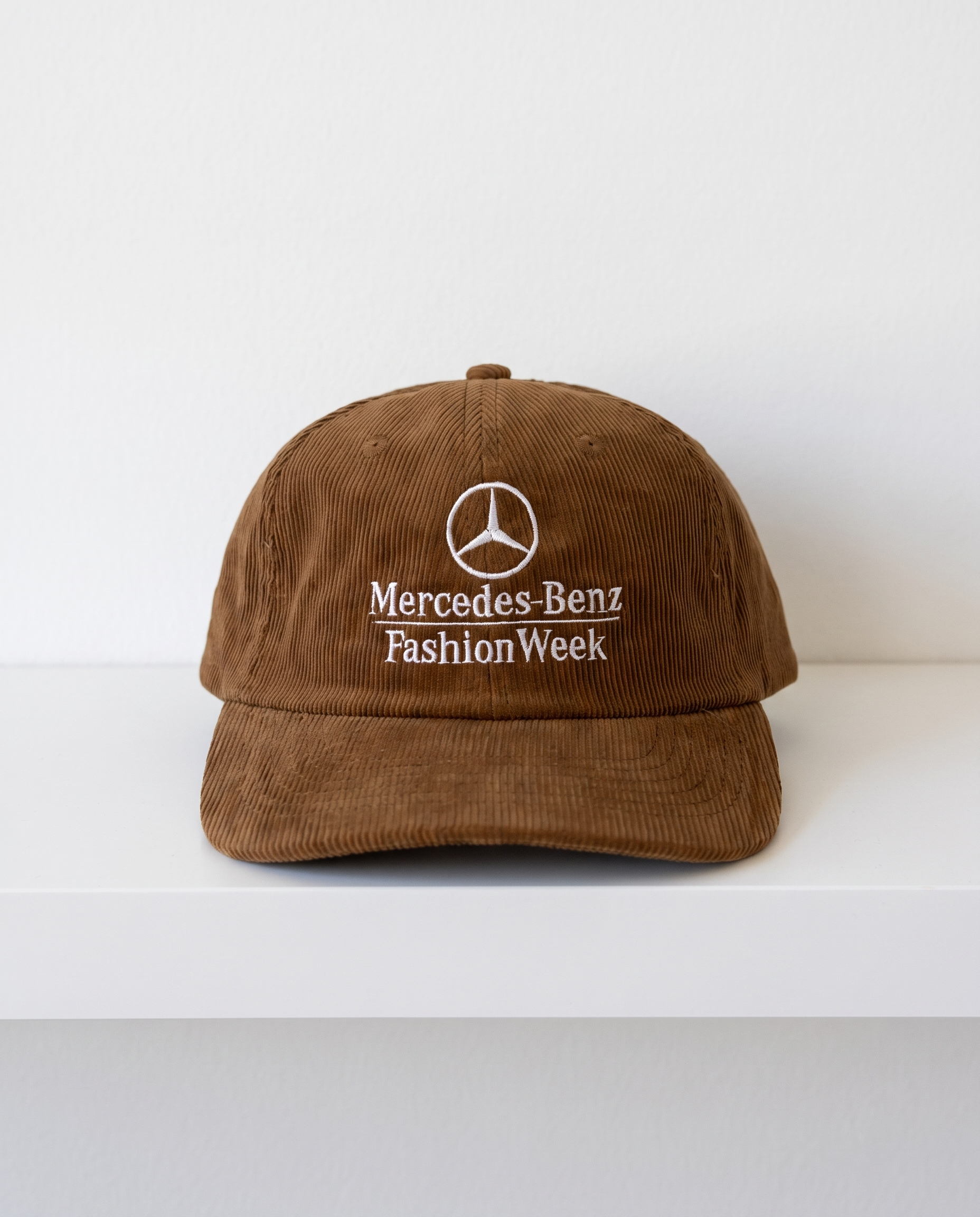 MBFW Corduroy Hat in Brown — White Wall Front