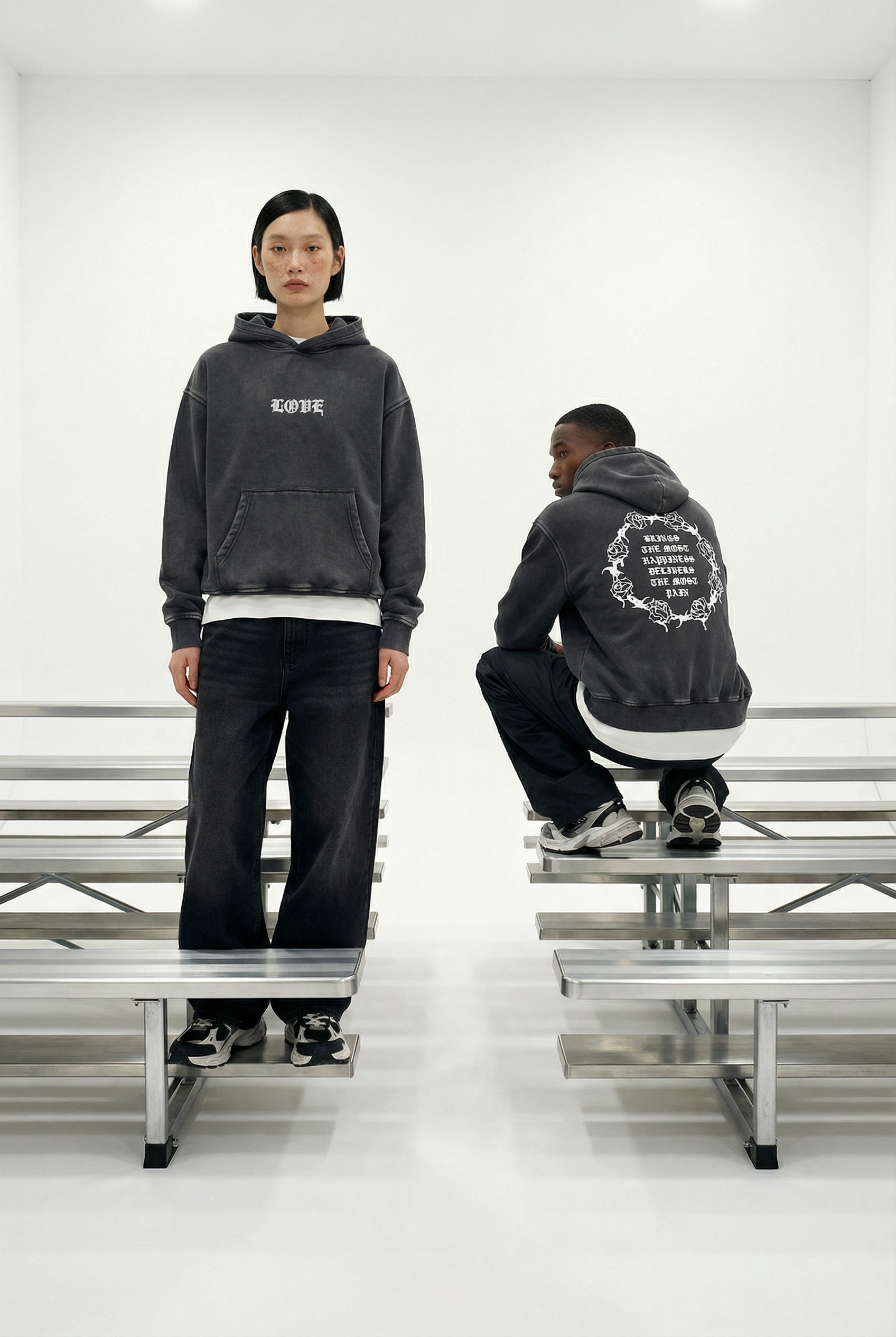 Love Vintage Washed Hoodie in Black