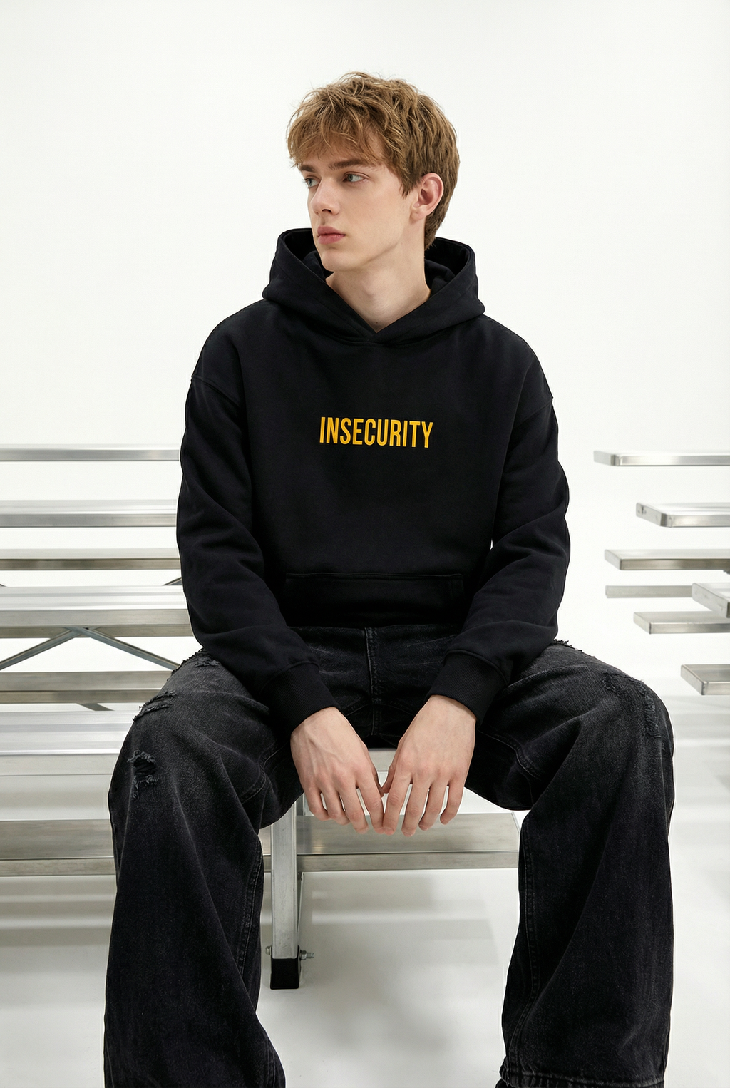 Insecurity Boxy Hoodie in Black