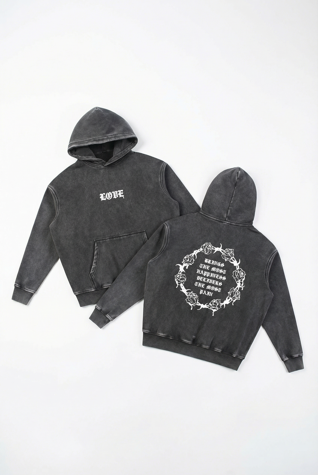 Love Vintage Washed Hoodie in Black