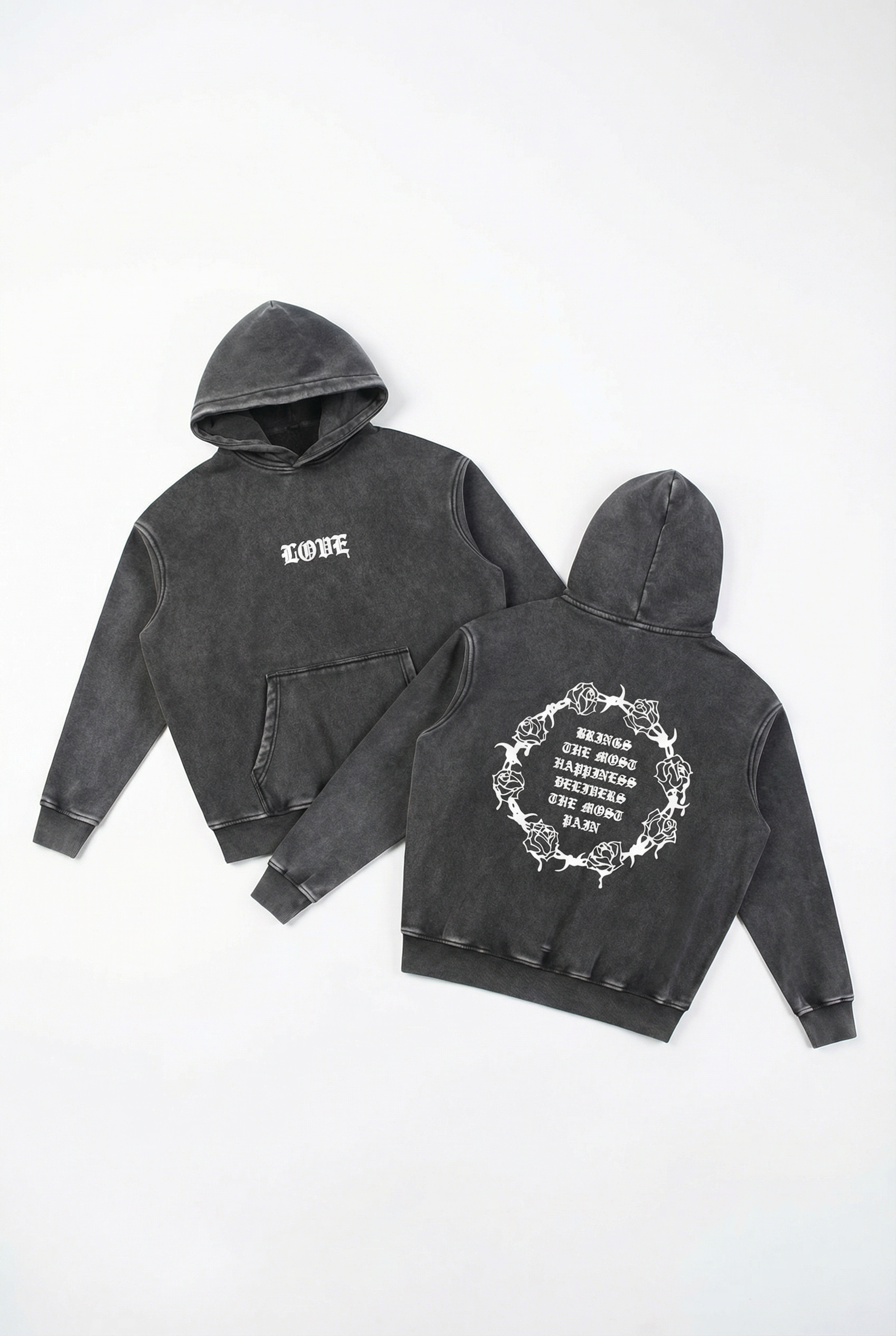 Love Vintage Washed Hoodie in Black