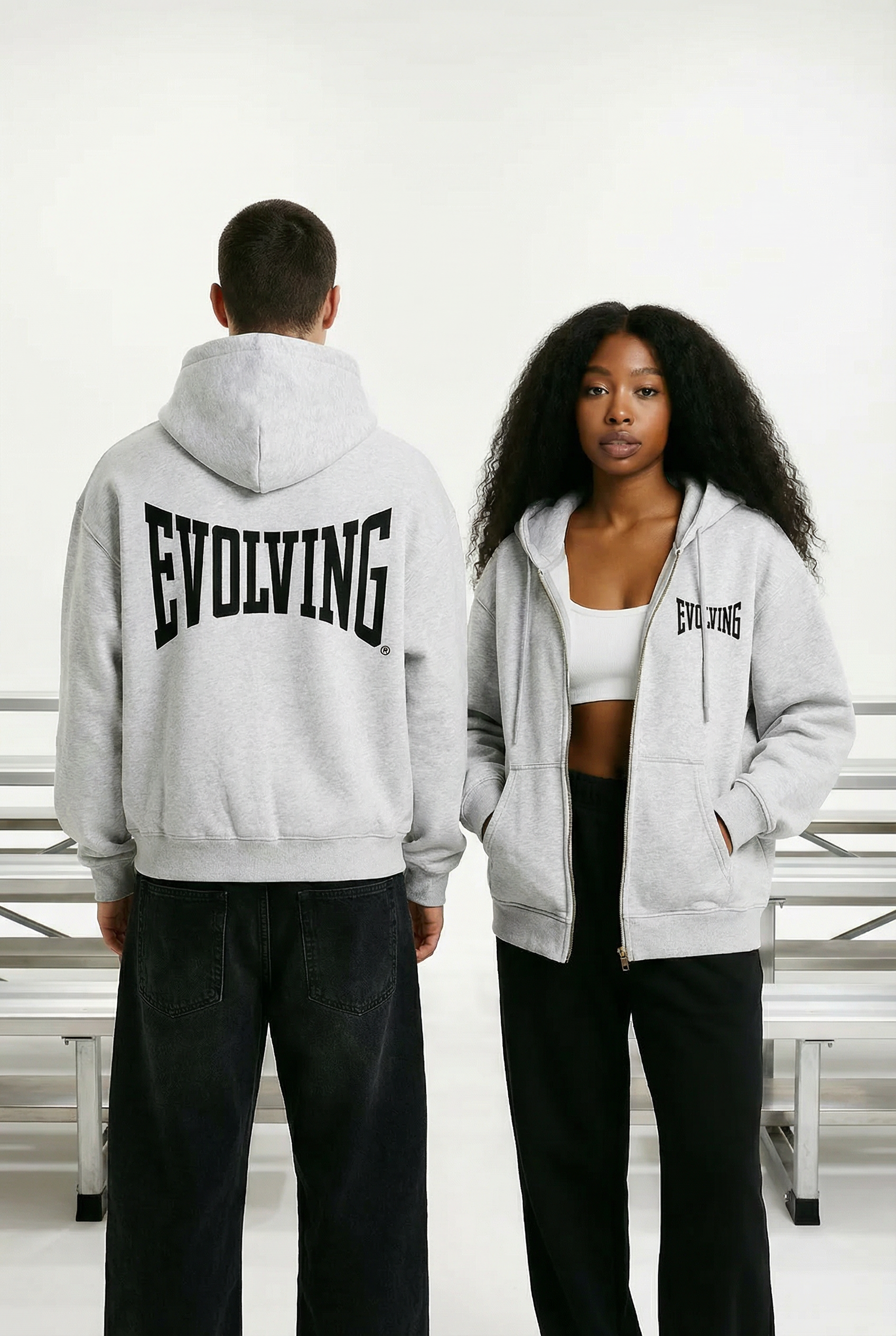 Evolving Boxy Zip Hoodie in Grey