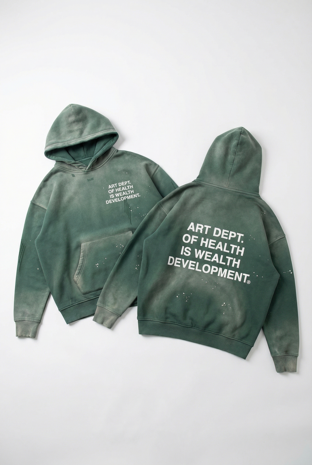Health is Wealth Distressed Hoodie in Green