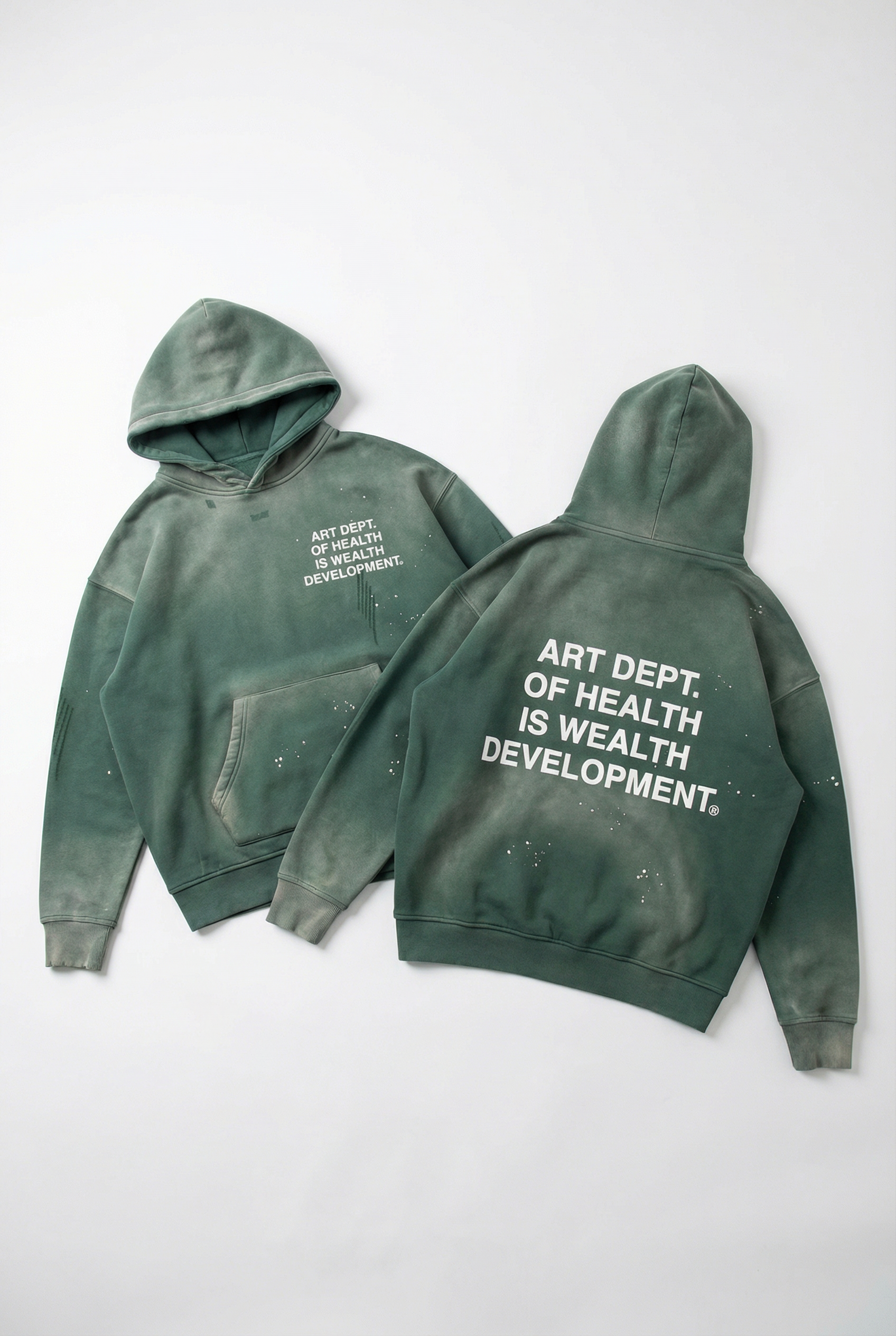 Health is Wealth Distressed Hoodie in Green