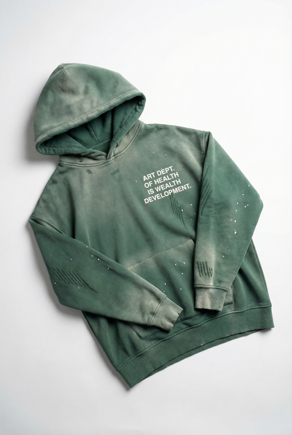 Health is Wealth Distressed Hoodie in Green