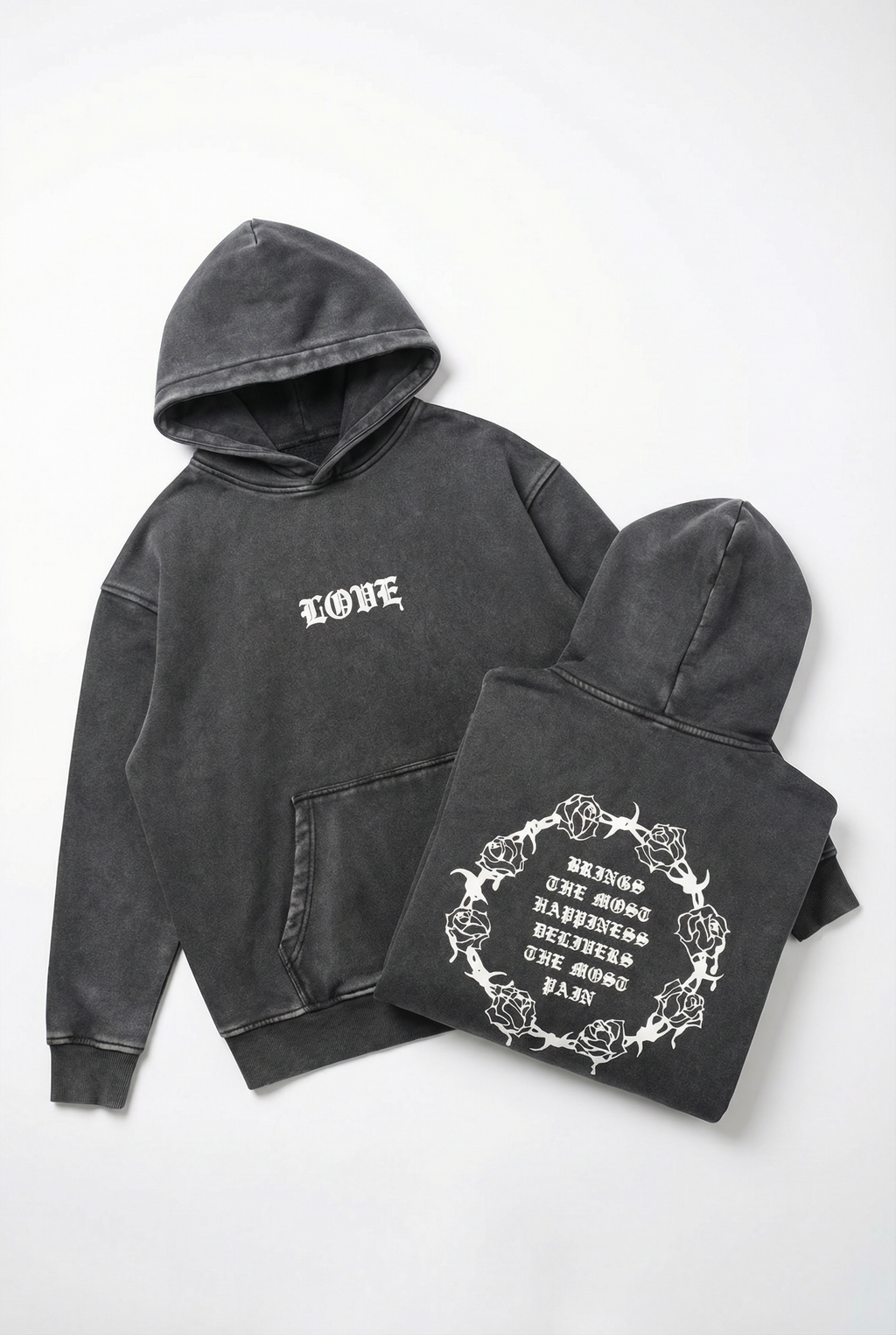 Love Vintage Washed Hoodie in Black