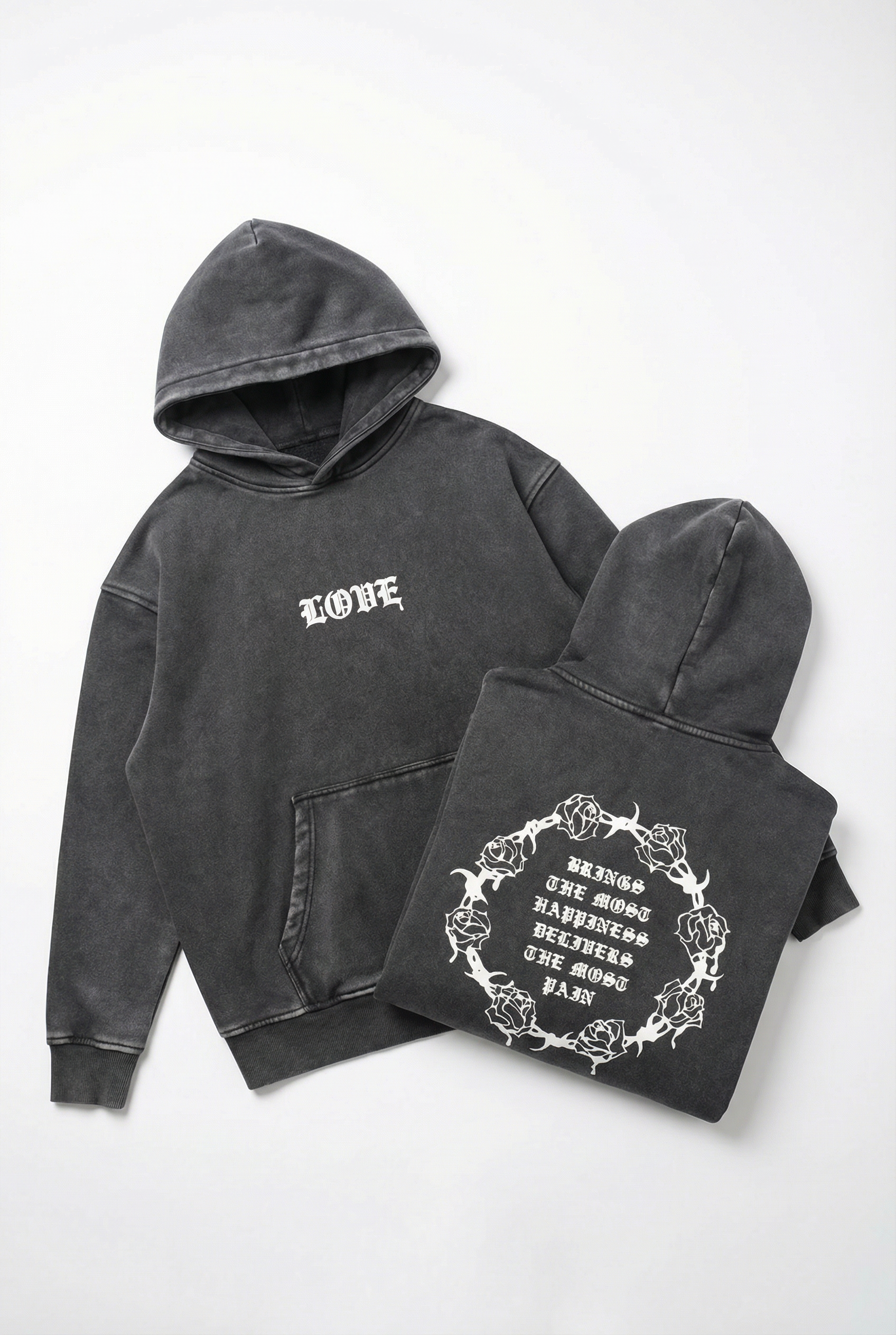 Love Vintage Washed Hoodie in Black