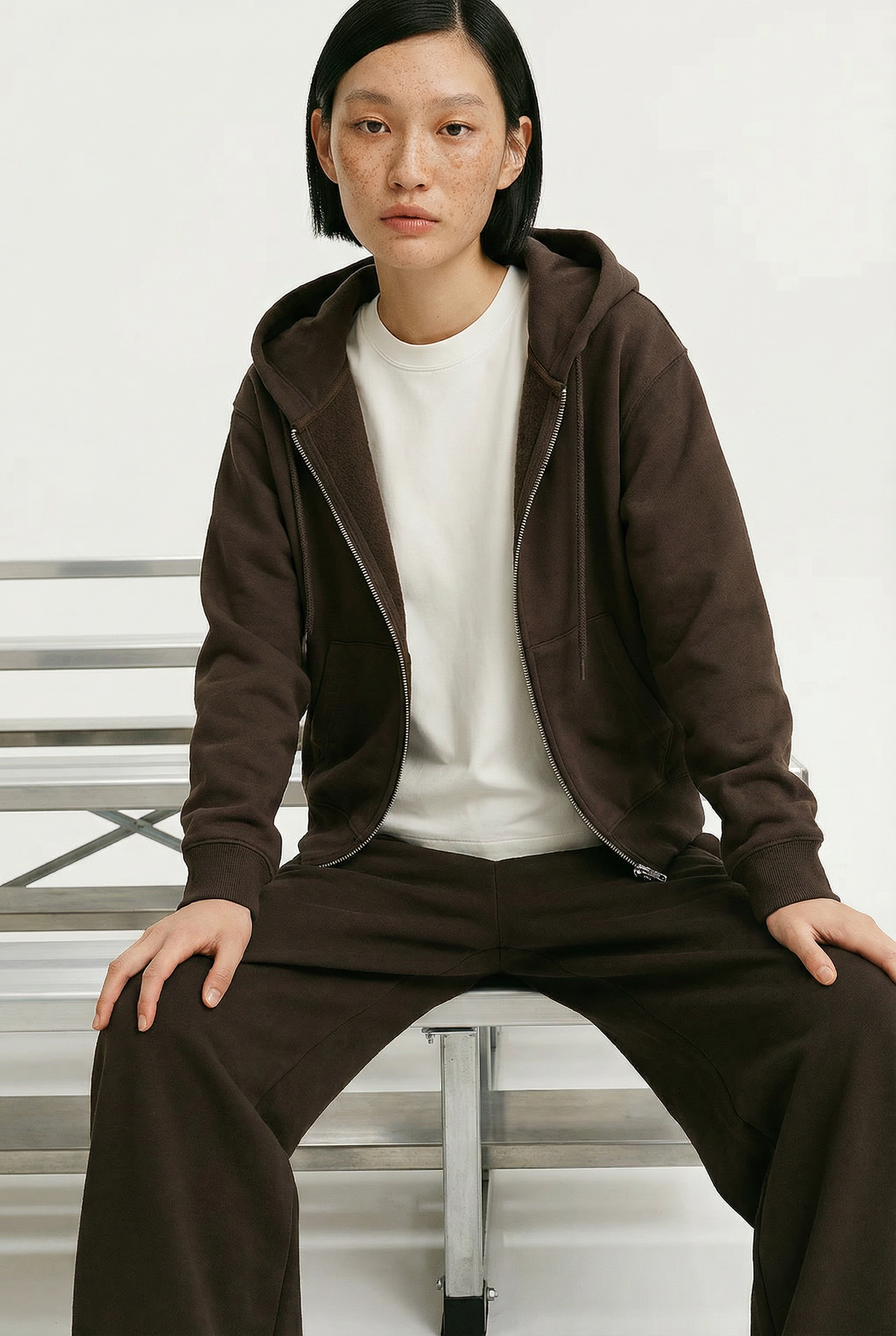 CORE: 380 GSM Box Zip Hoodie in Chocolate