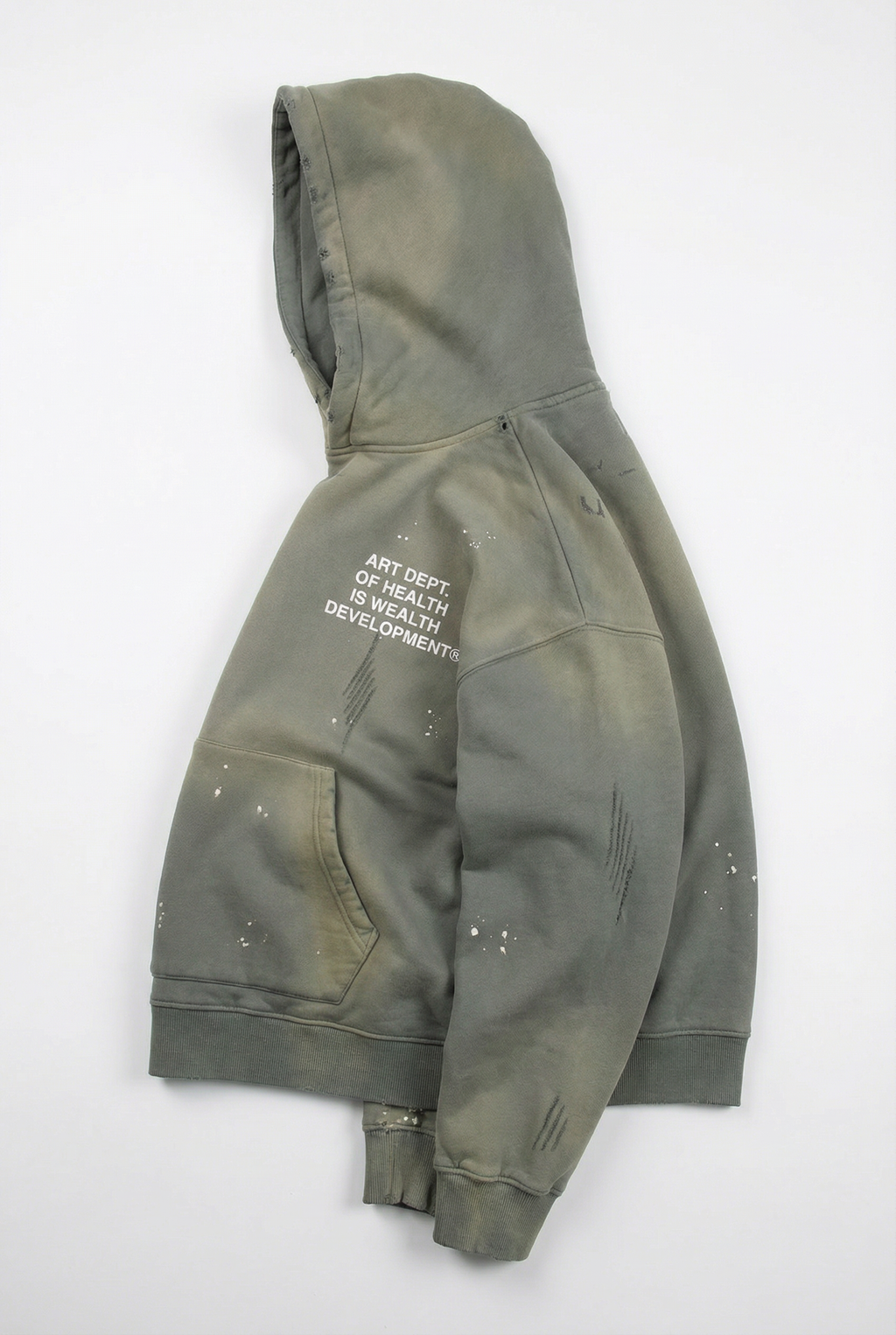 Health is Wealth Distressed Hoodie in Moon Grey