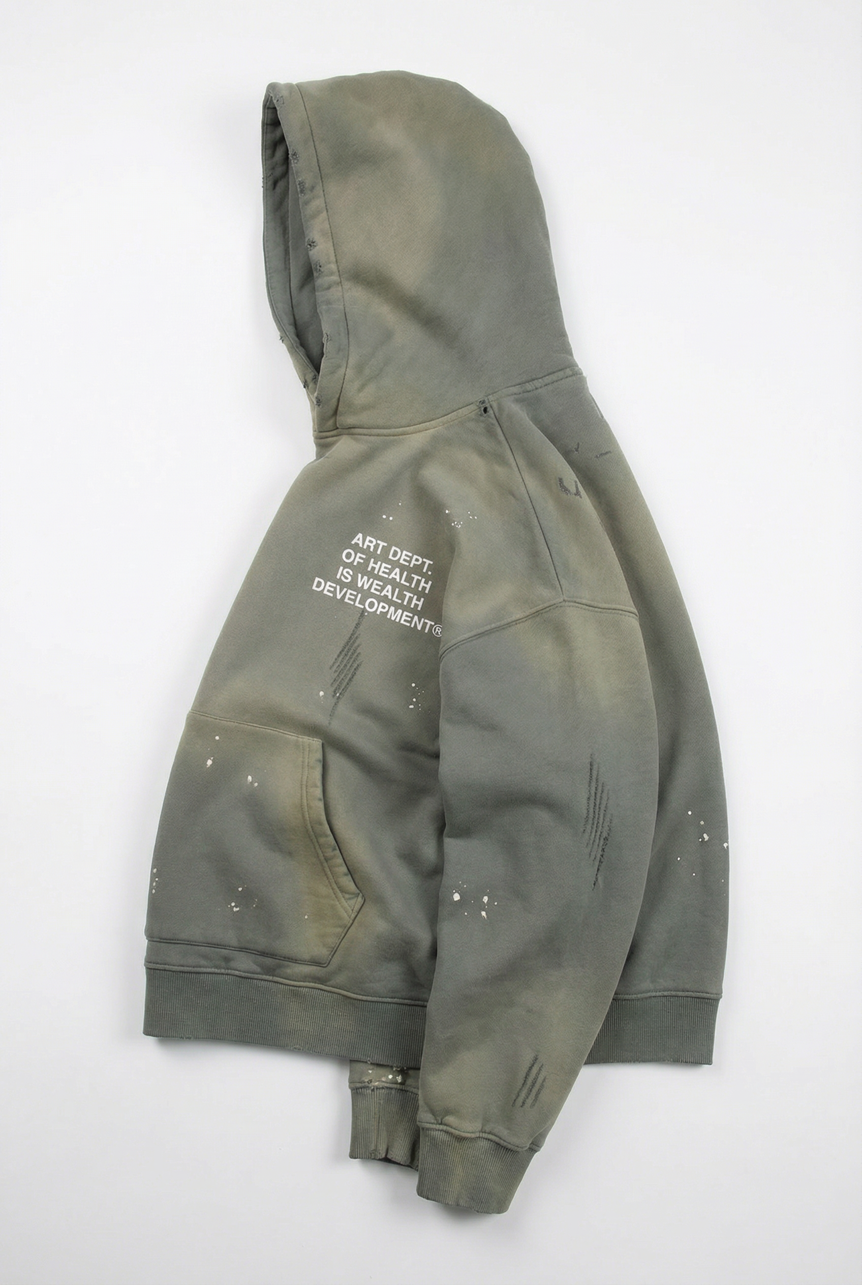 Health is Wealth Distressed Hoodie in Moon Grey