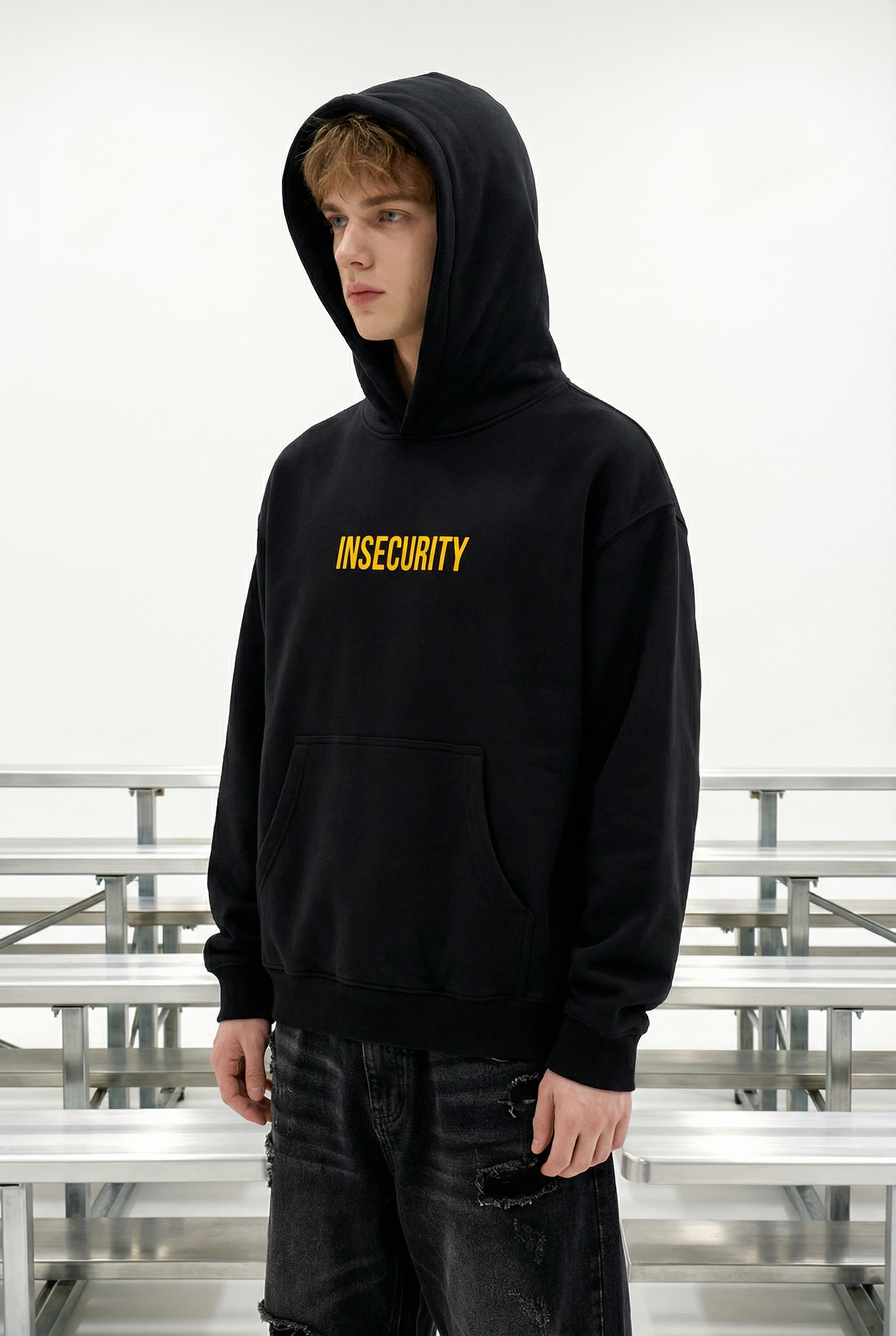 Insecurity Boxy Hoodie in Black