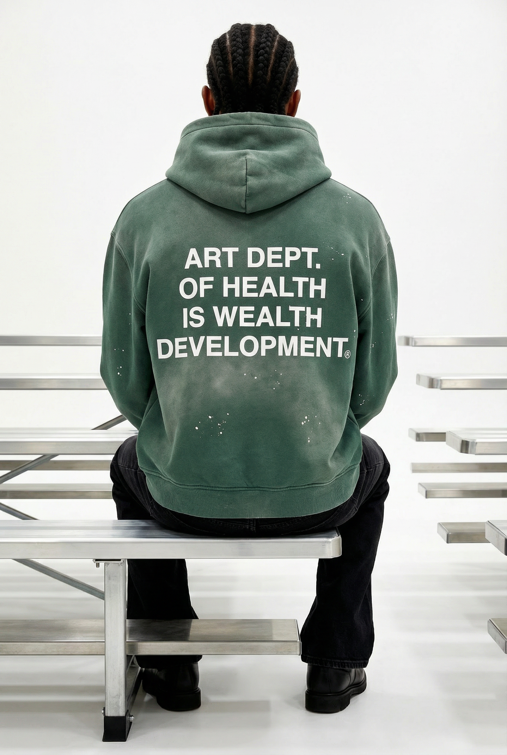 Health is Wealth Distressed Hoodie in Green