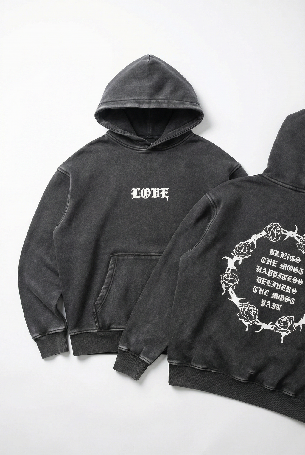 Love Vintage Washed Hoodie in Black