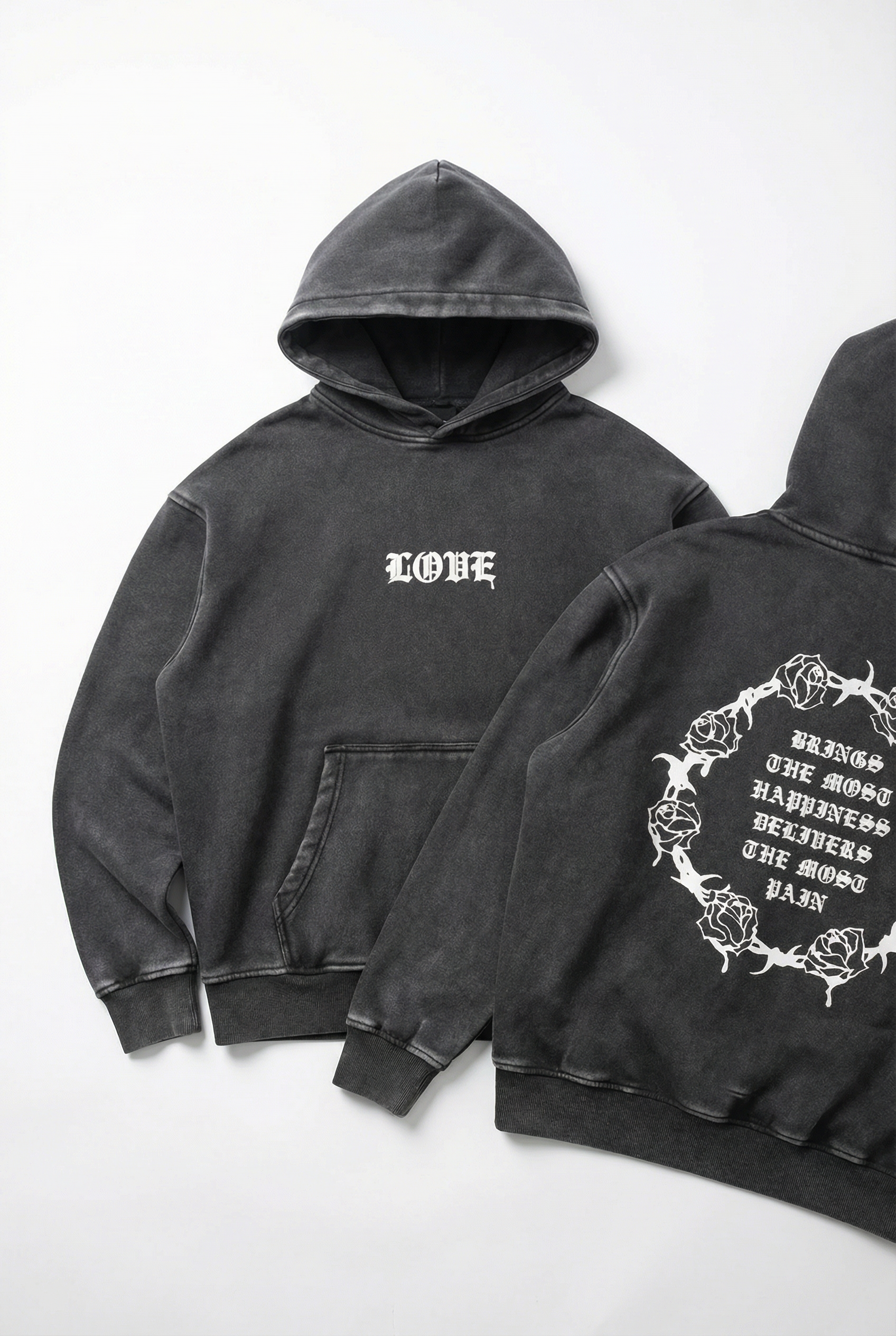 Love Vintage Washed Hoodie in Black