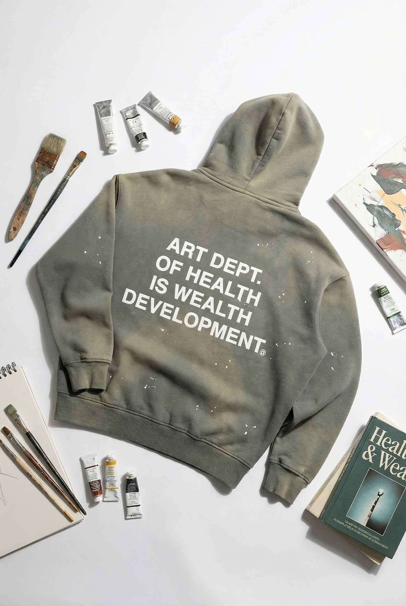 Health is Wealth Distressed Hoodie in Moon Grey