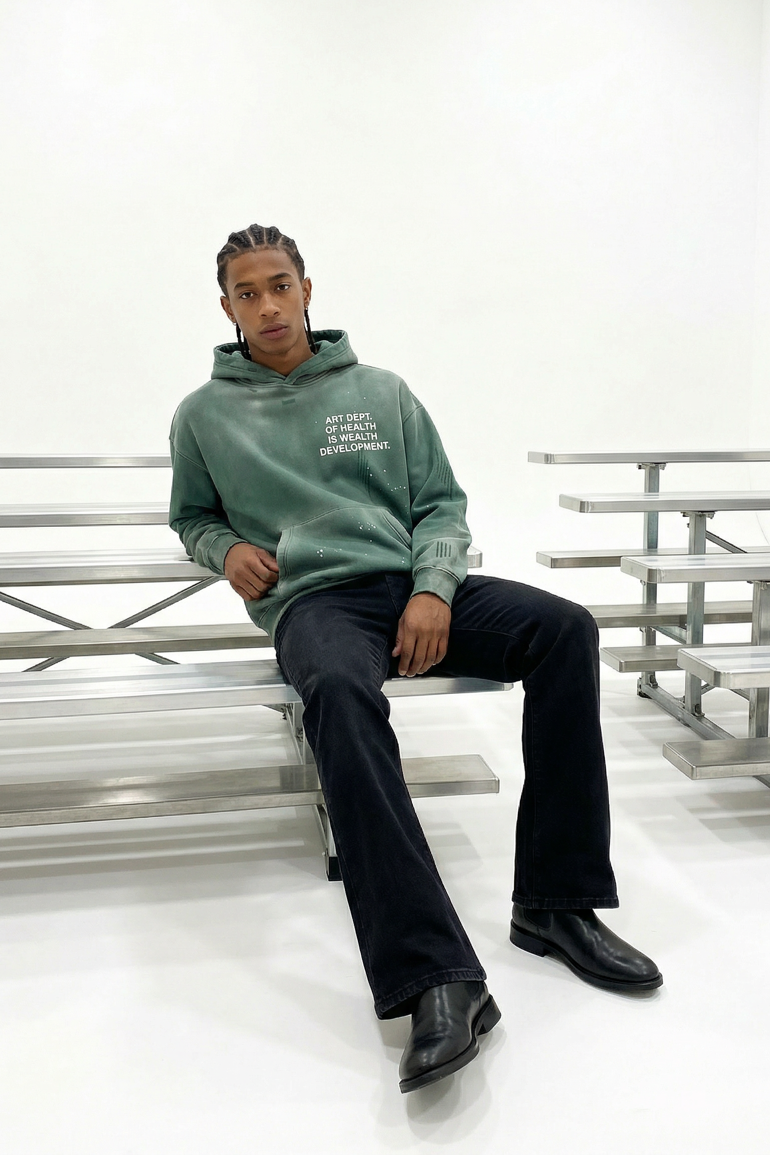 Health is Wealth Distressed Hoodie in Green